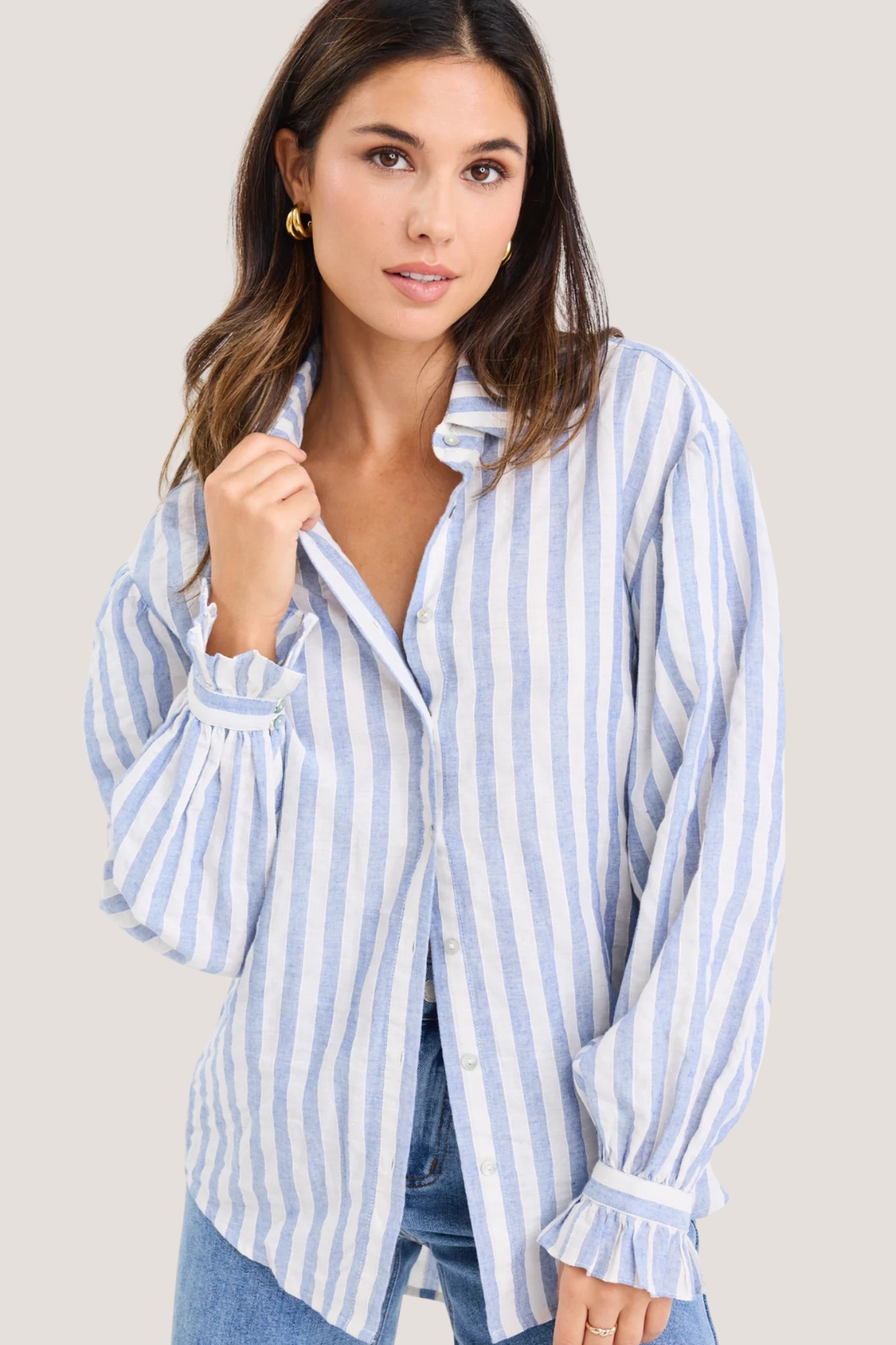 Connection Blue Stripe Drop Shoulder LS Shirt