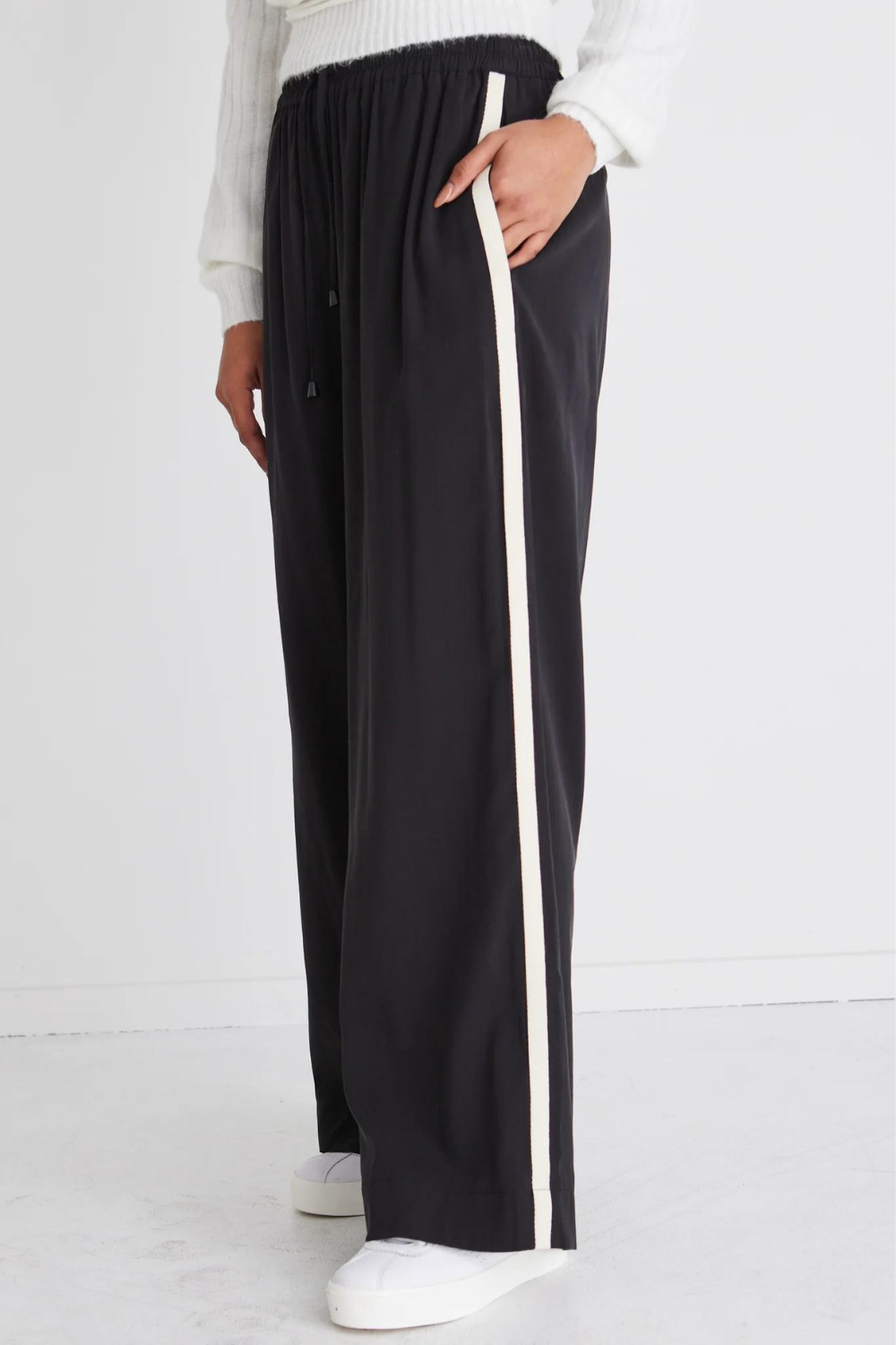 Townie Black Matte Stripe Side Tape Wide Leg Pants