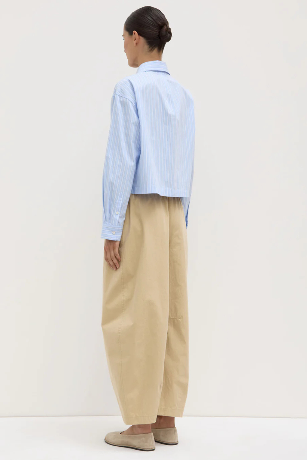 Tessa Poplin Cropped Long Sleeve Shirt | Blue Stripe
