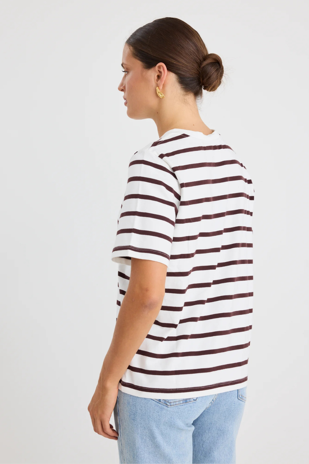 Binding Chocolate White Stripe Boxy Fit Tee