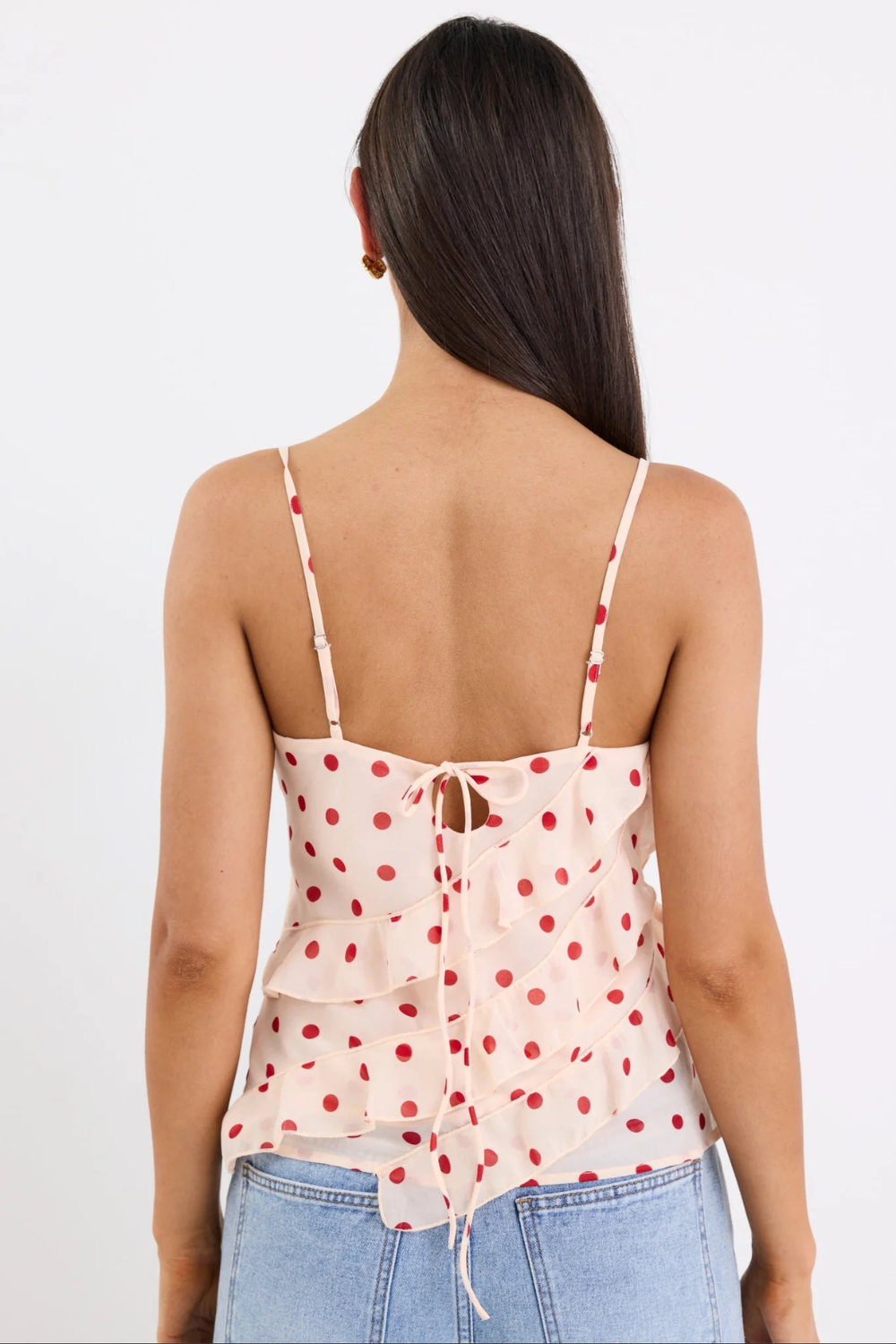 Outgoing Cream Cherry Polka Dot Frill Front Cami Top