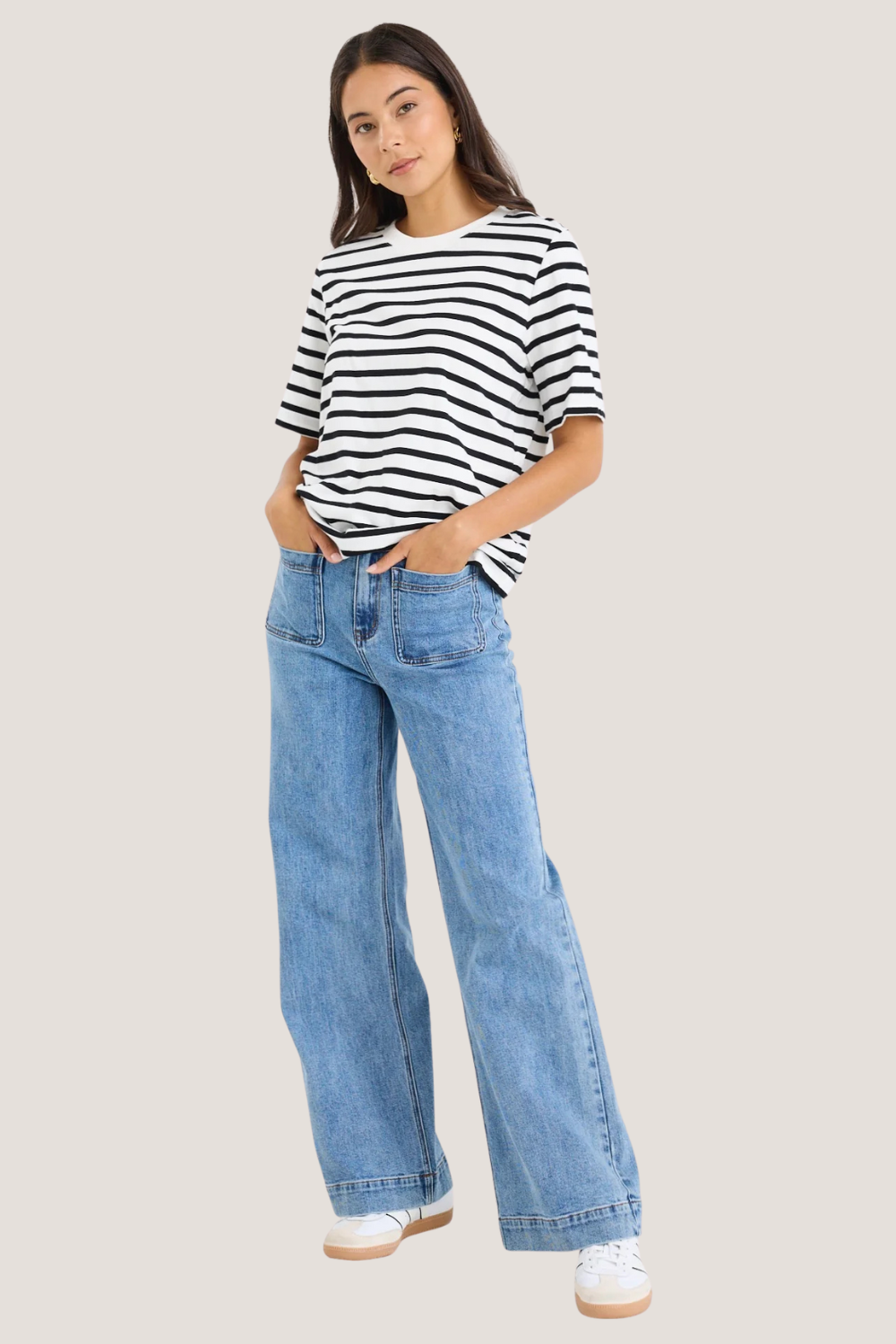 Binding Black White Stripe Boxy Fit Tee