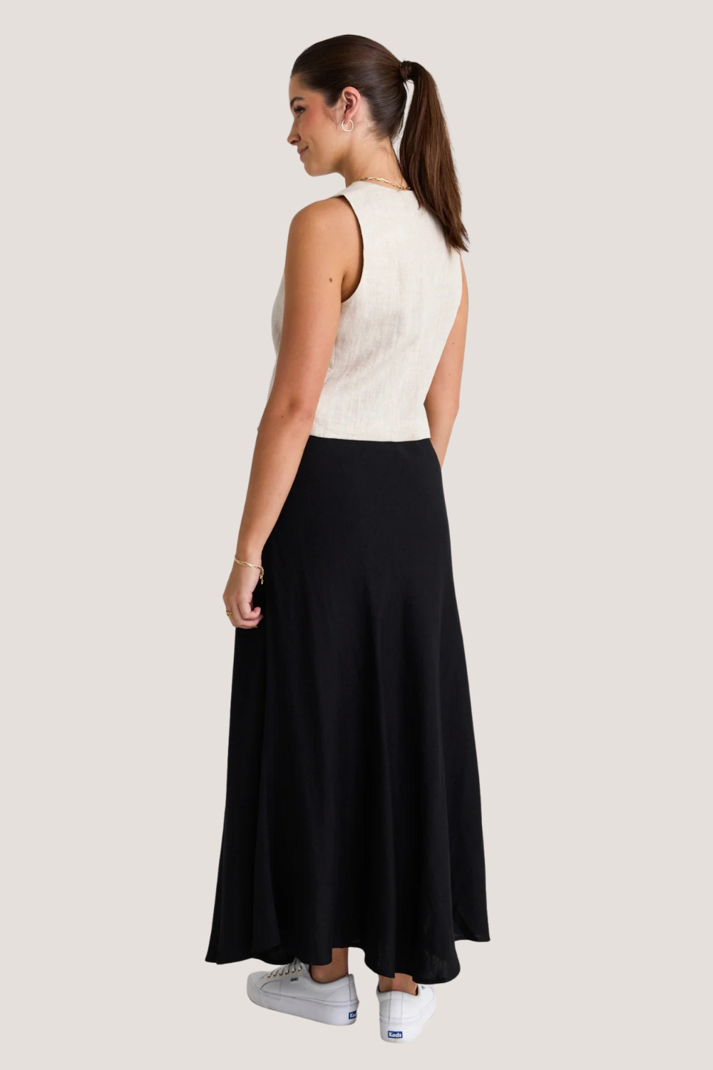 Lagos Black Linen Floaty Bias Cut Maxi Skirt