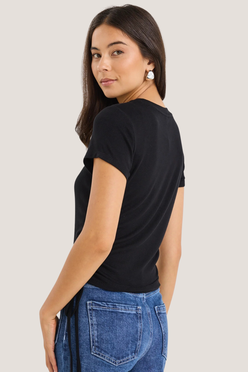 Perfect Black Rib Rouched Side Crop Tee