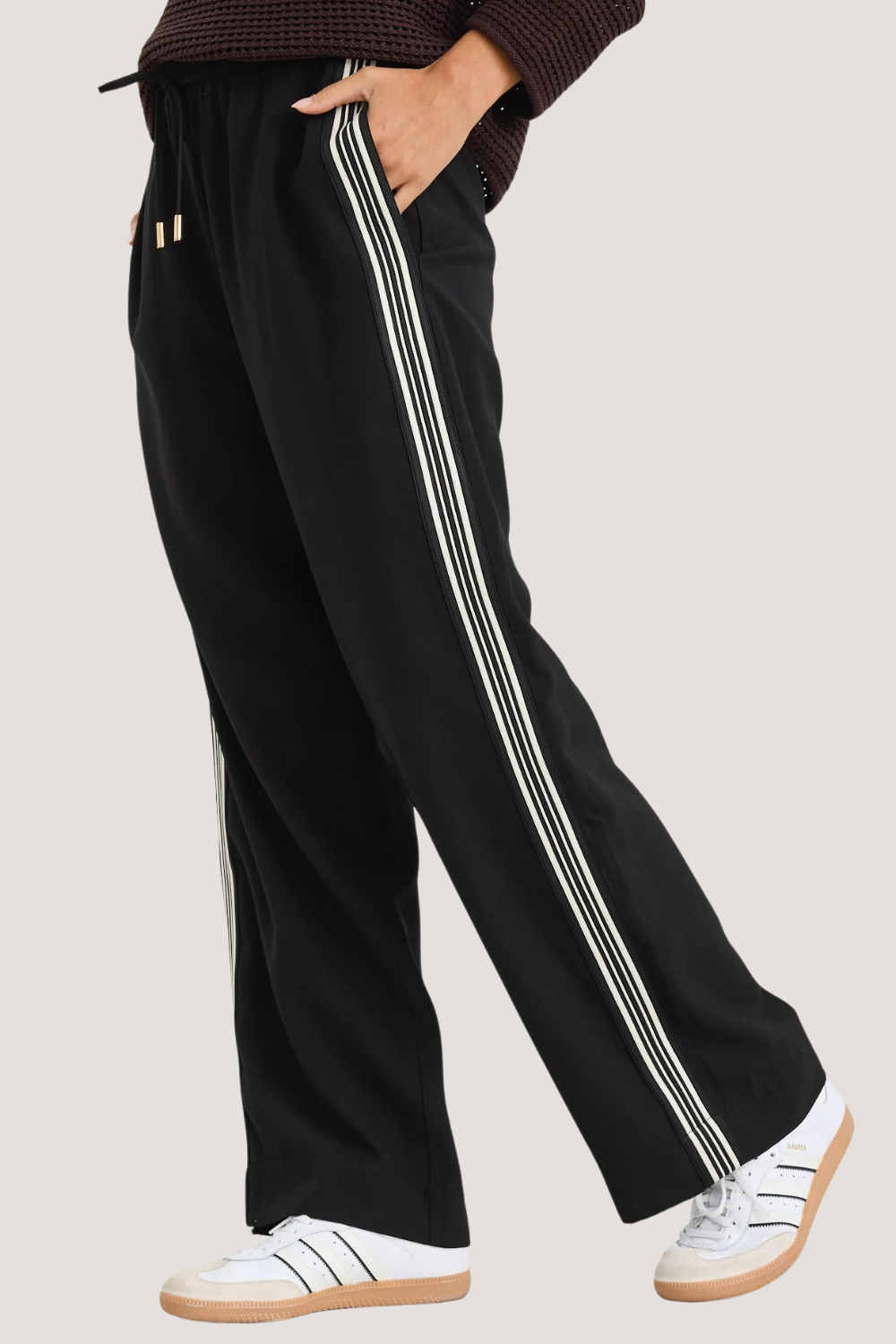 Vibe Black Jacquard Stripe Wide Leg Pants