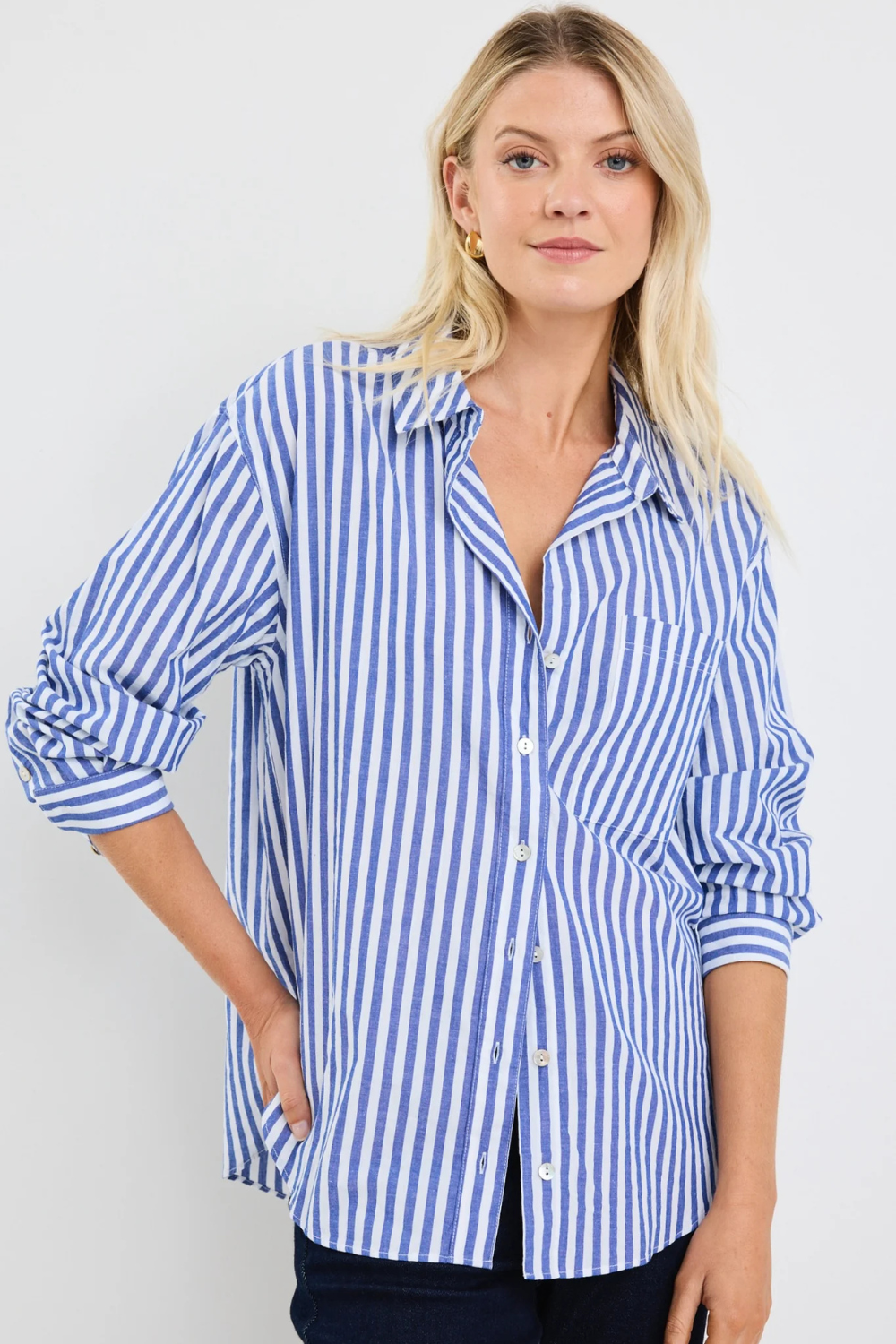 You Got This Blue Stripe Cotton Oversized Shirt