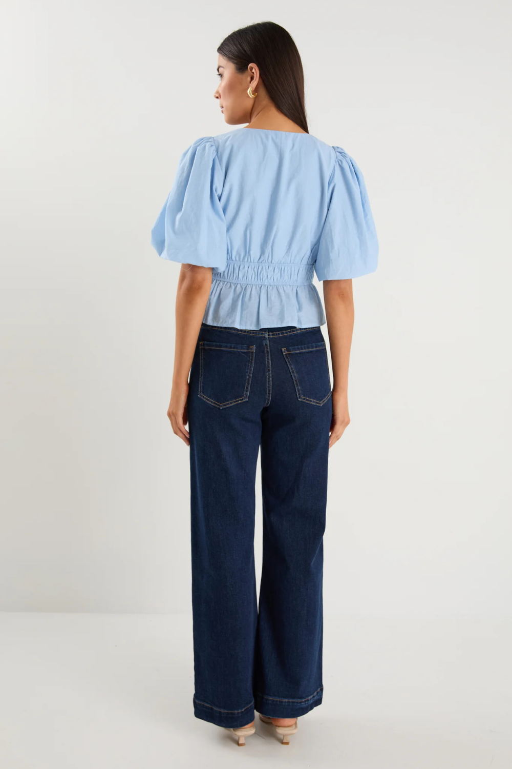 Vexing Ice Blue Puff Sleeve V Top