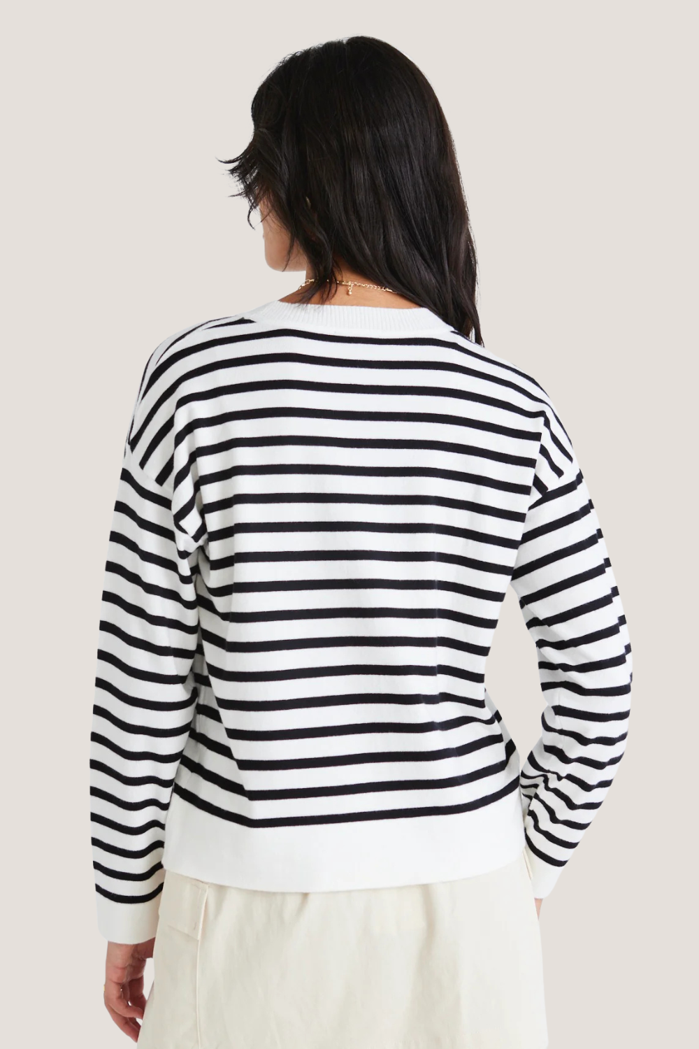 Clear Breton White Black Stripe Crew Neck Jumper