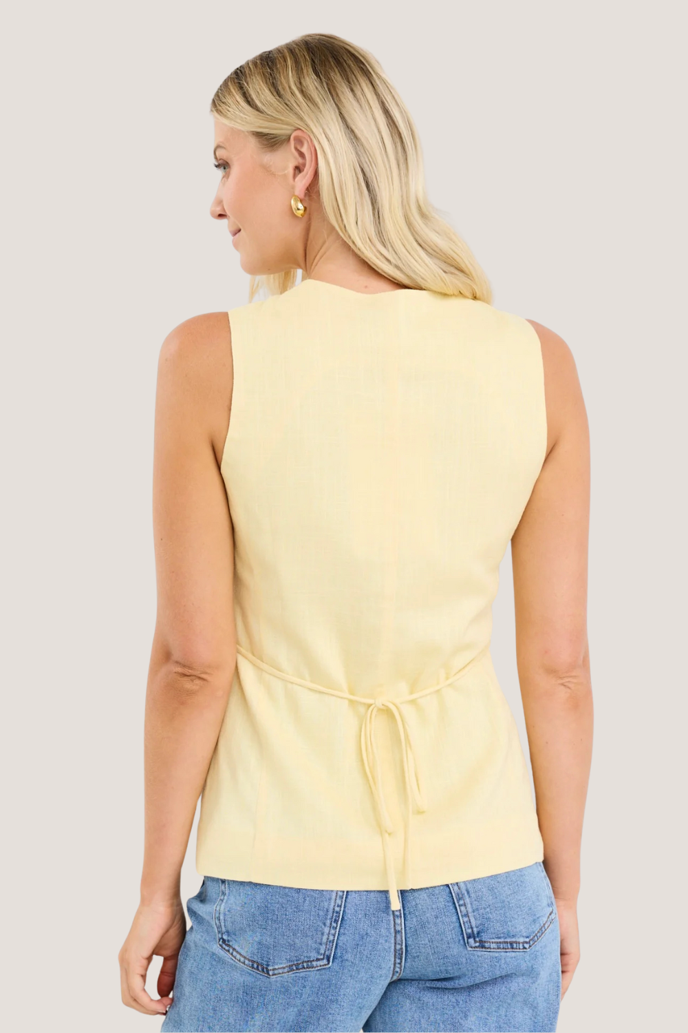 Latitude Lemon Linen Blend Fitted Longline Vest