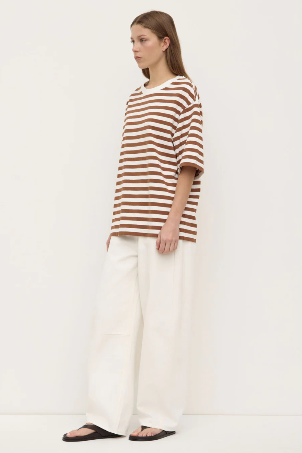 Monte Stripe Cotton Short Sleeve Tee | Earth/Antique White