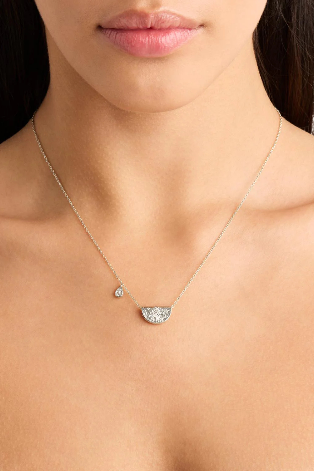 Sterling Silver Lotus Birthstone Necklace - April - White Topaz