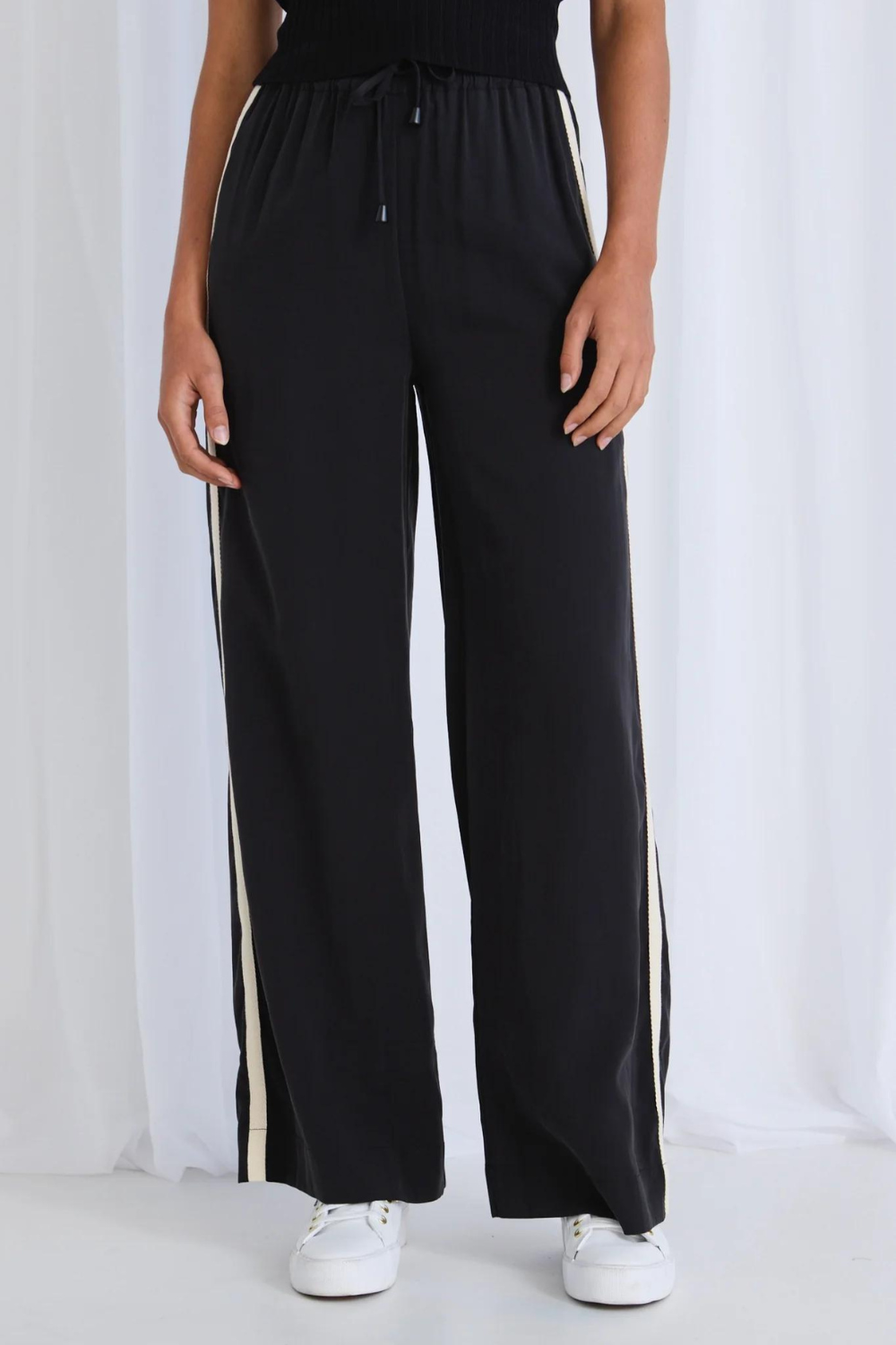 Townie Black Matte Stripe Side Tape Wide Leg Pants