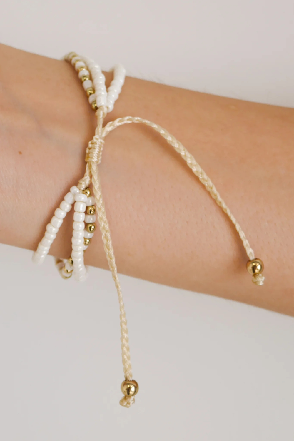 Triple Bead White Gold White Bracelet