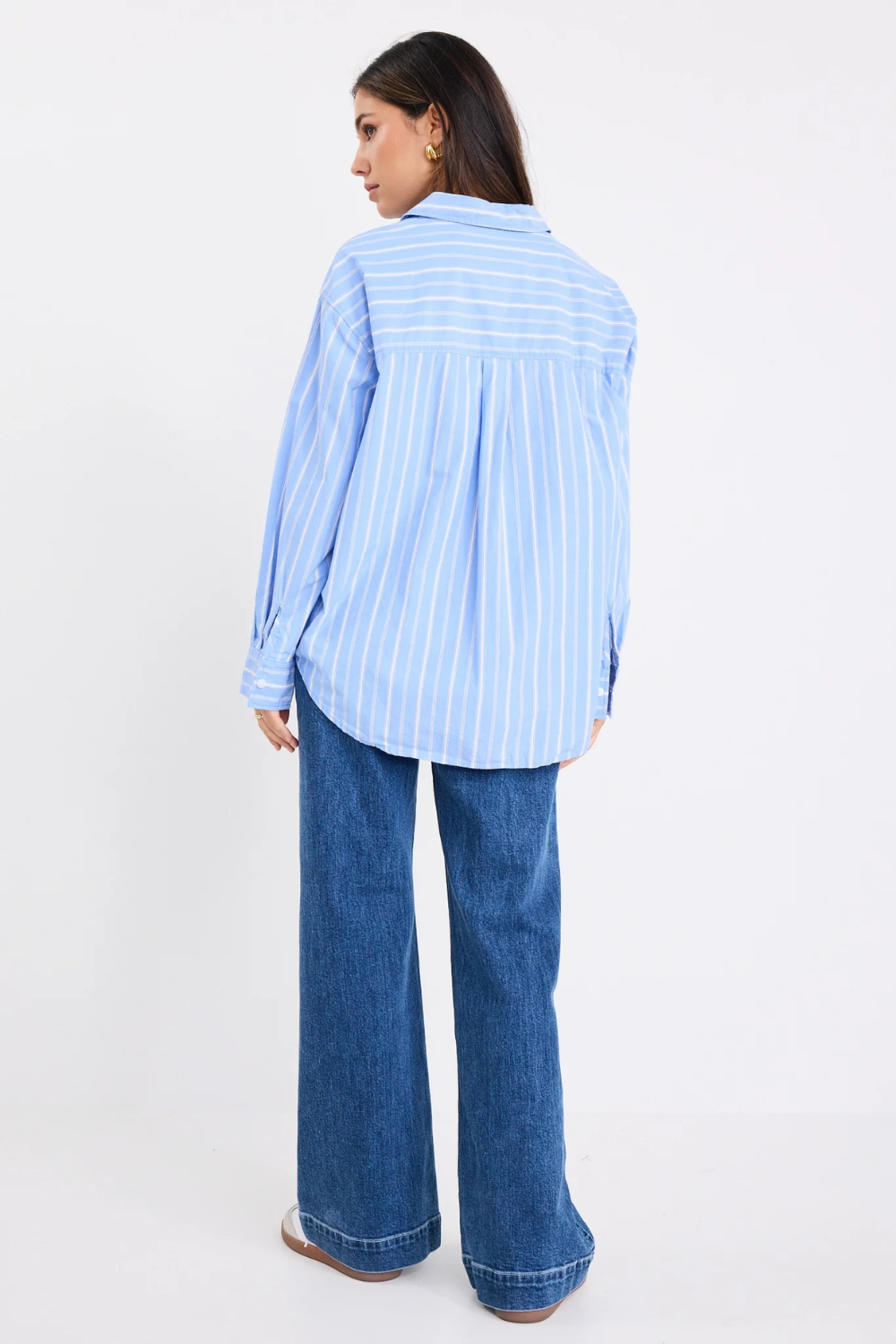 You Got This Mid Blue White Stripe Oversized Boyfriend Shirt