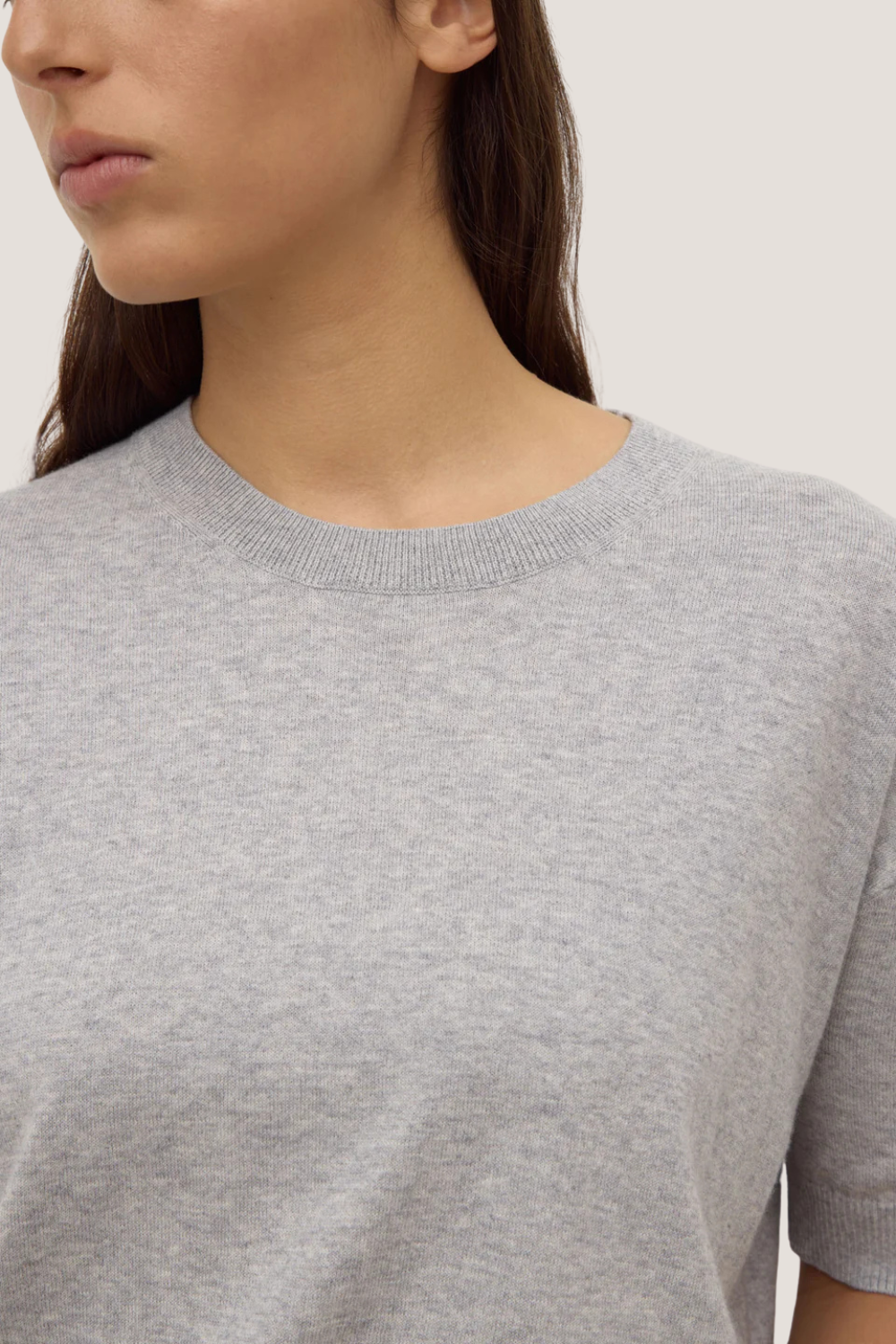 Vanya Cotton Cashmere Knit Tee | Grey Marle