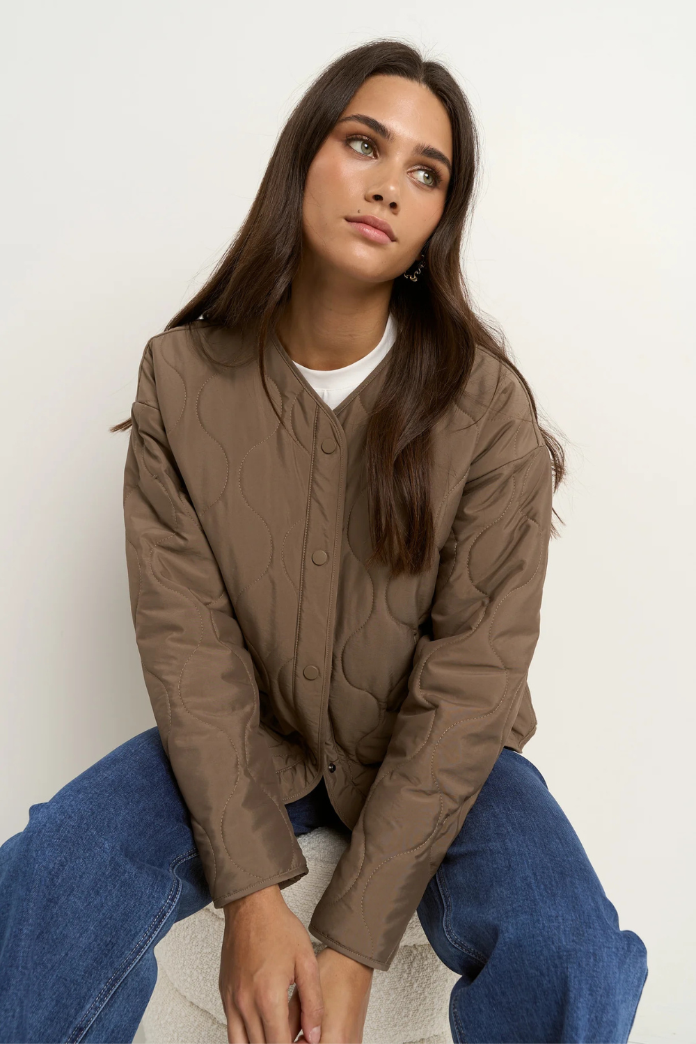 Apex Mocha Collarless Puffer Jacket