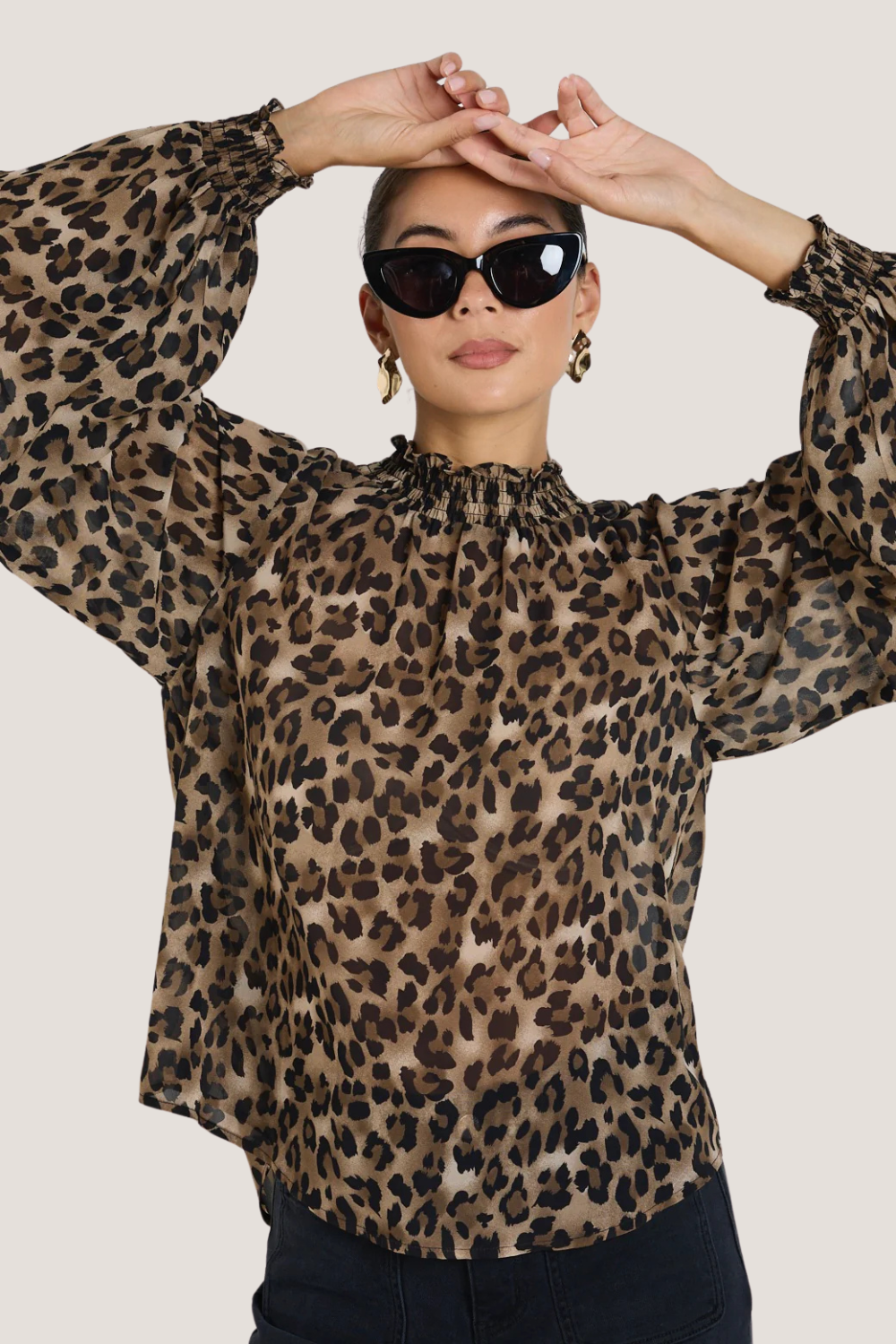 Embrace Leopard Georgette High Neck LS Top