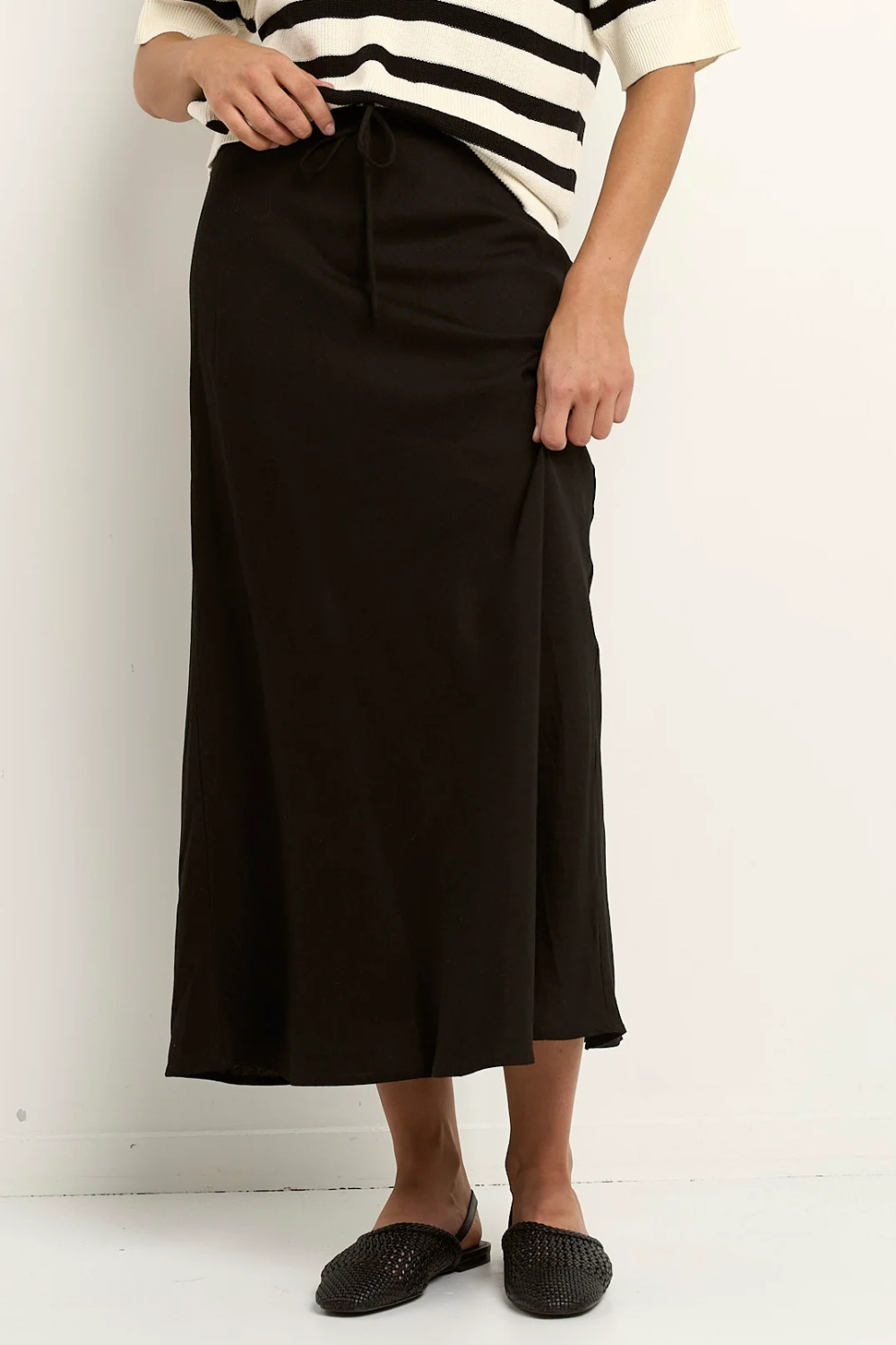 Summit Black Linen Blend Tie Waist Bias Maxi Skirt