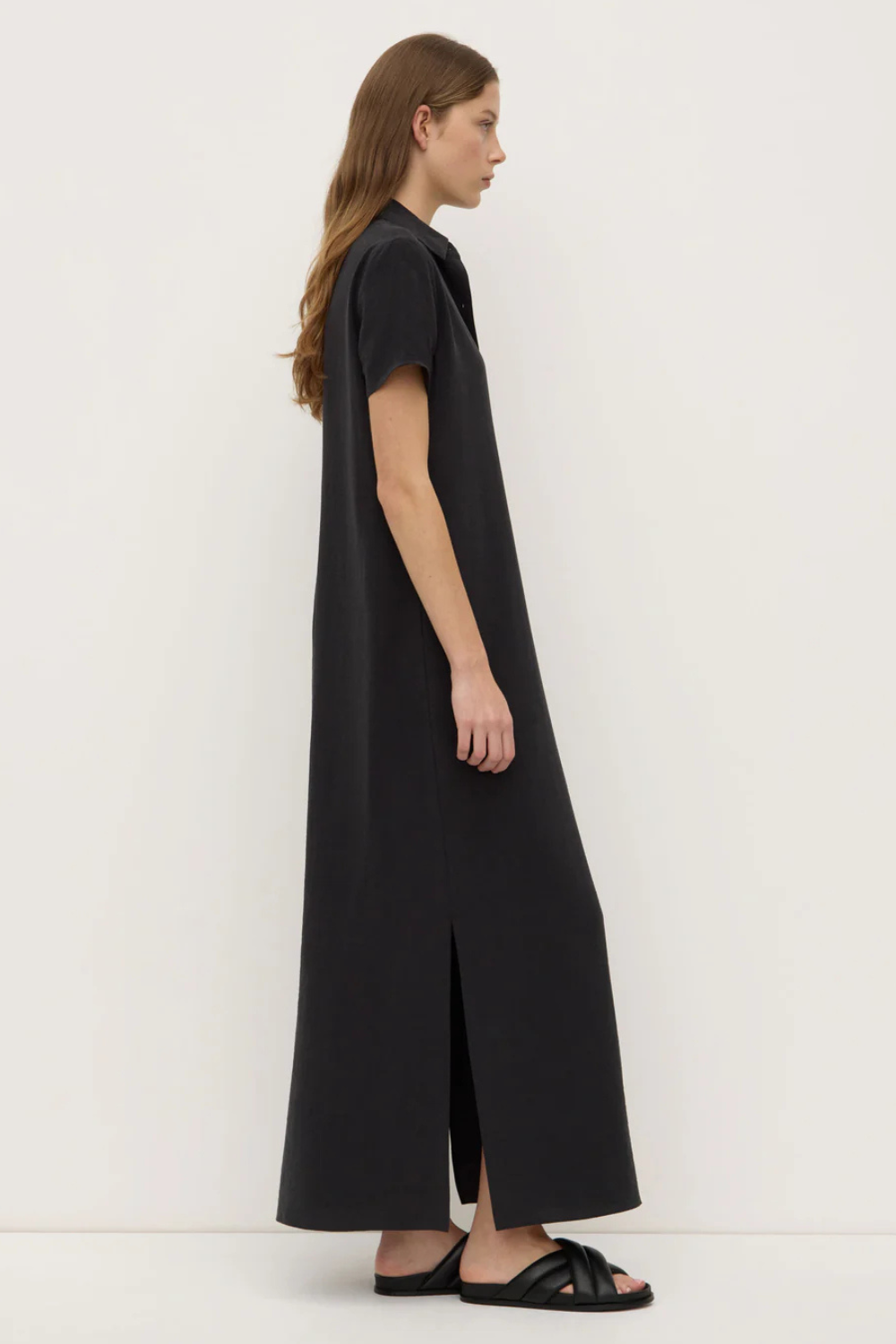 Heather Silk Blend Shirt Dress | Black