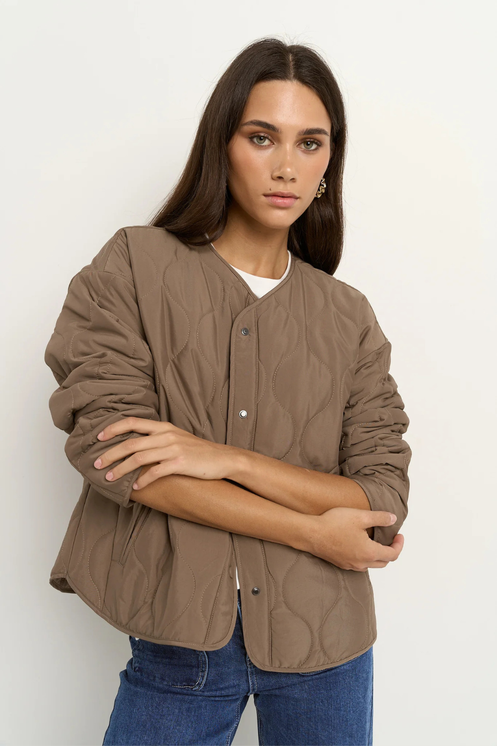 Apex Mocha Collarless Puffer Jacket
