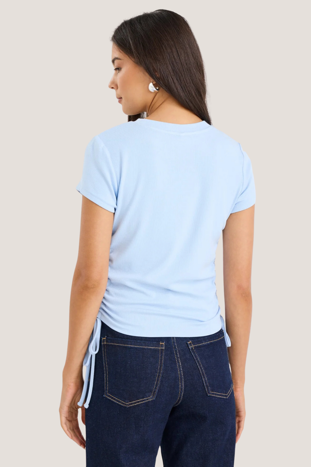 Perfect Pale Blue Rib Rouched Side Crop Tee