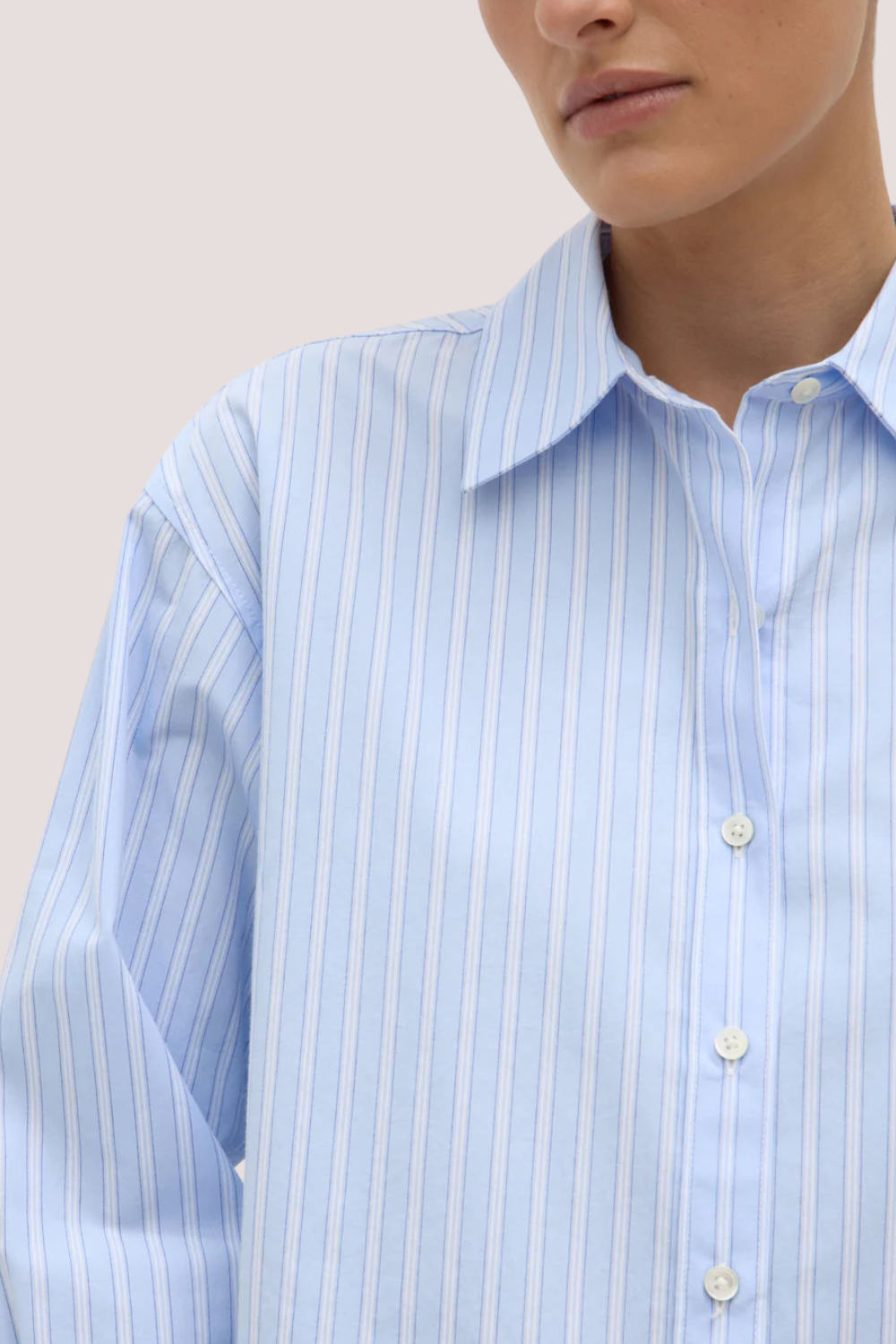 Tessa Poplin Cropped Long Sleeve Shirt | Blue Stripe