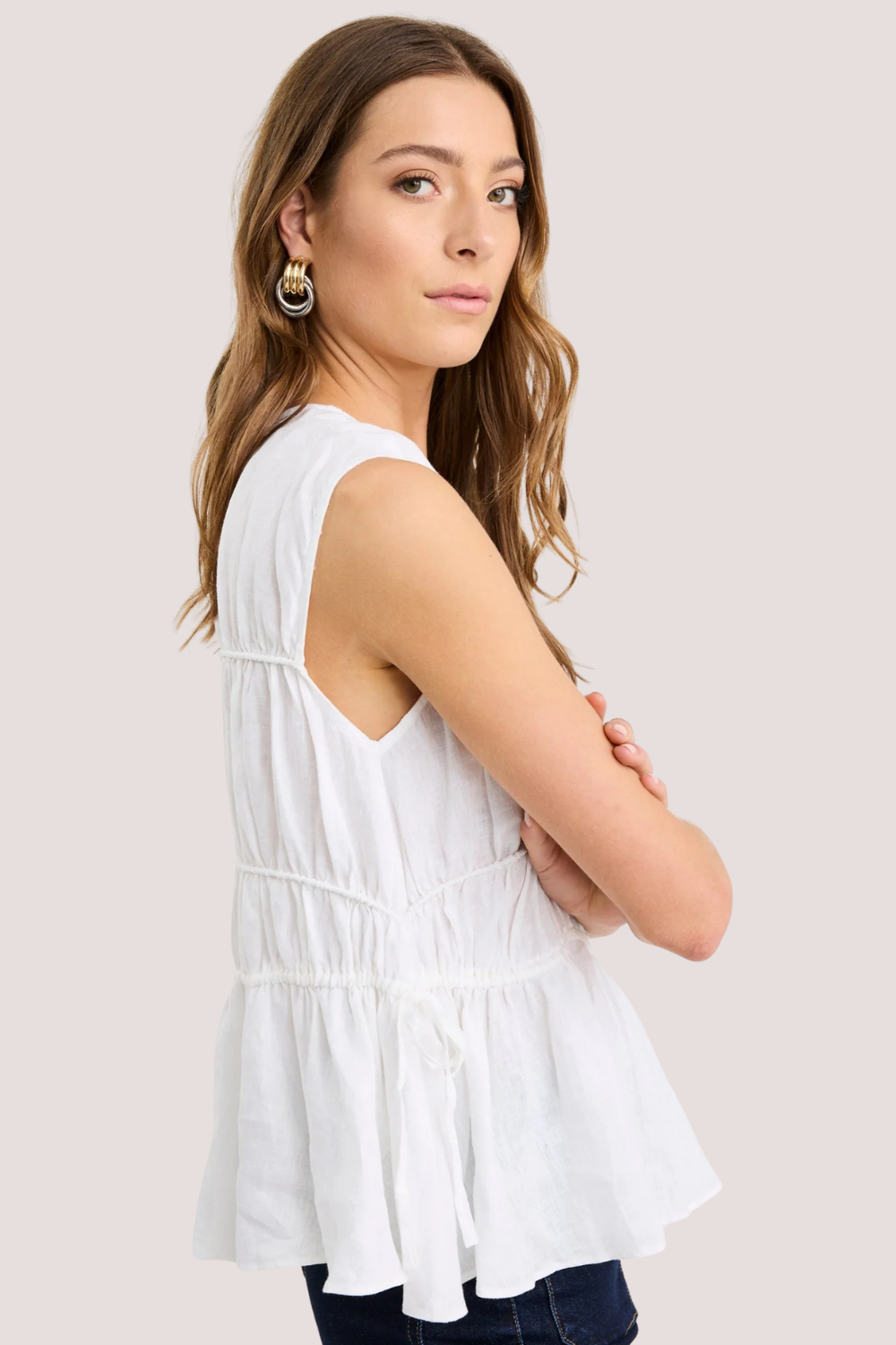 Context Ivory Linen Relaxed Sleeveless Top