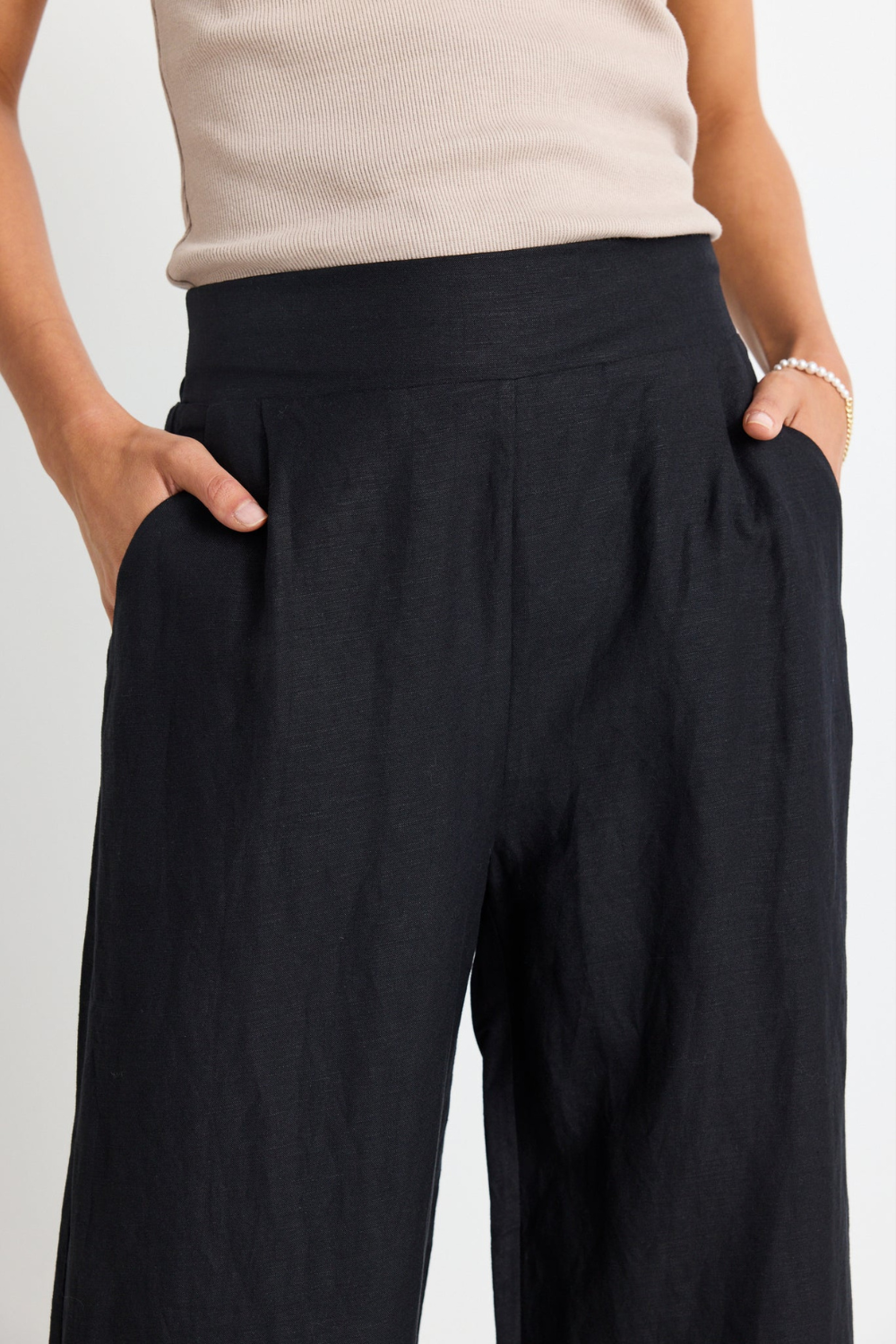 Guardian Black Linen Viscose Elastic Back Pants