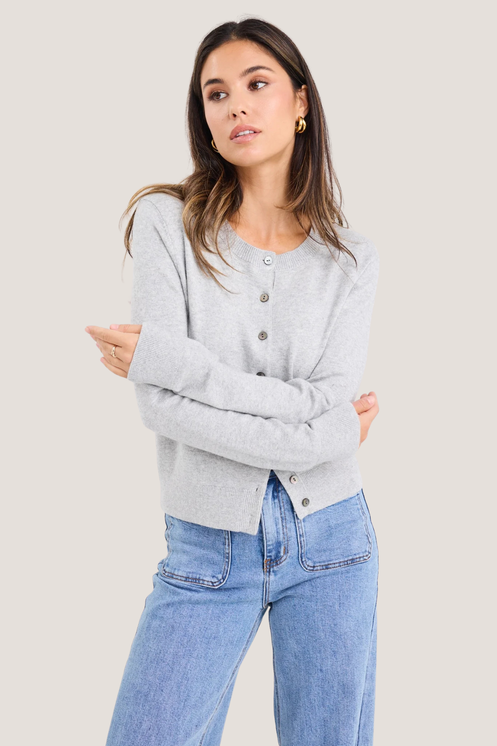 Autograph Light Grey Marle Cashmere Blend Crewneck Cardigan