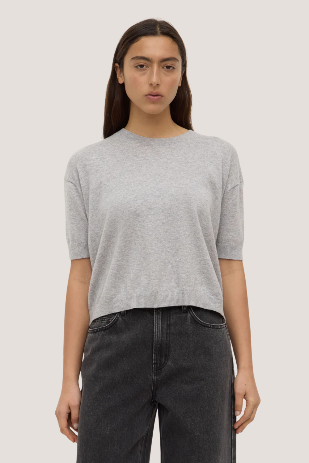 Vanya Cotton Cashmere Knit Tee | Grey Marle