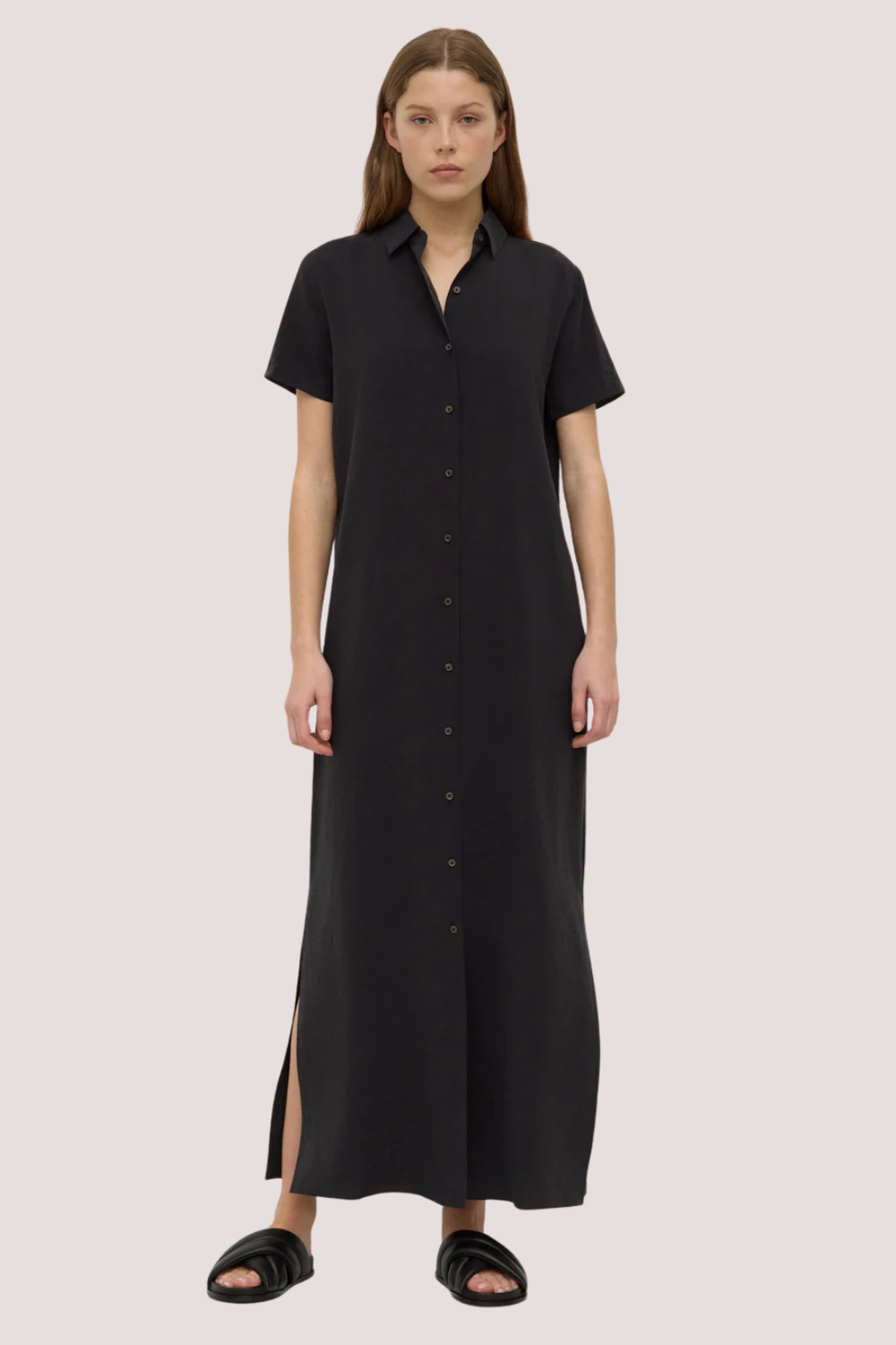 Heather Silk Blend Shirt Dress | Black