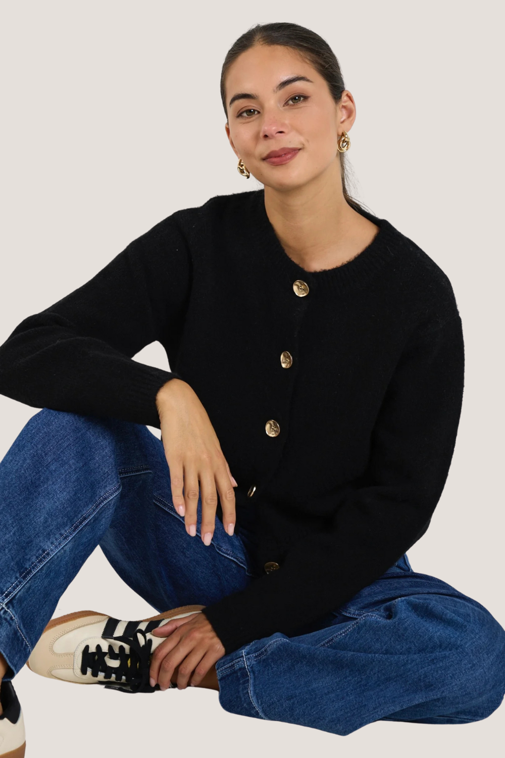 Imprint Black Soft Knit Crewneck Cardigan