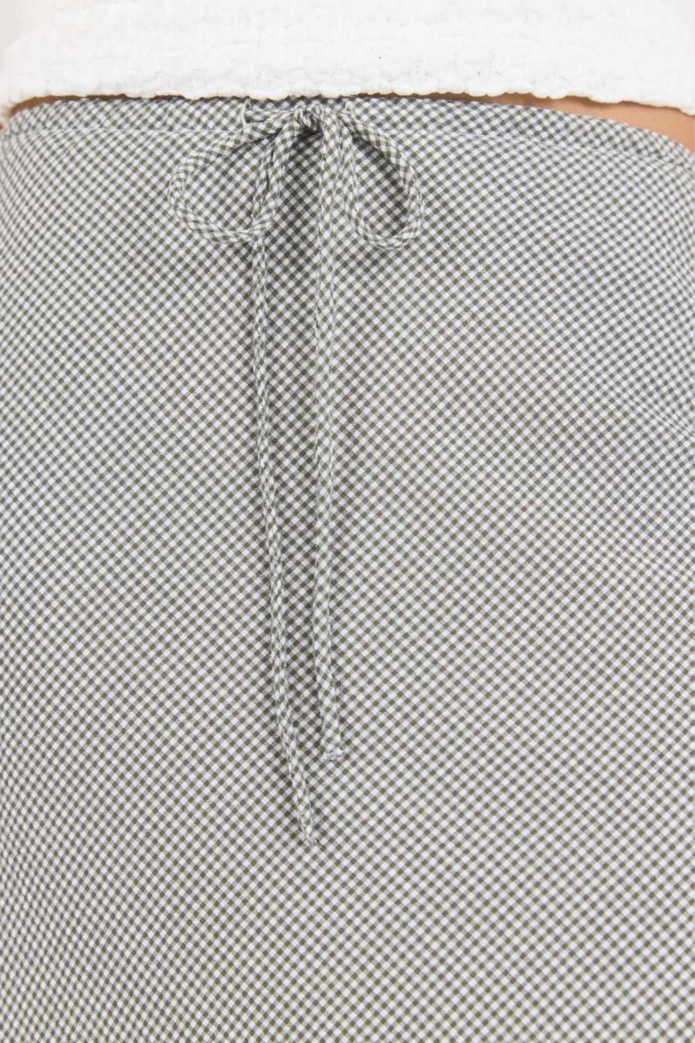 Summit Khaki Mini Gingham Tie Waist Bias Maxi Skirt