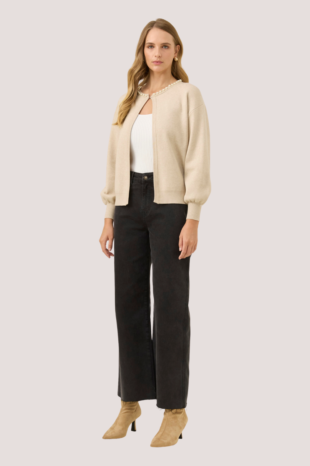 Nell Pearl Cardigan | Stone