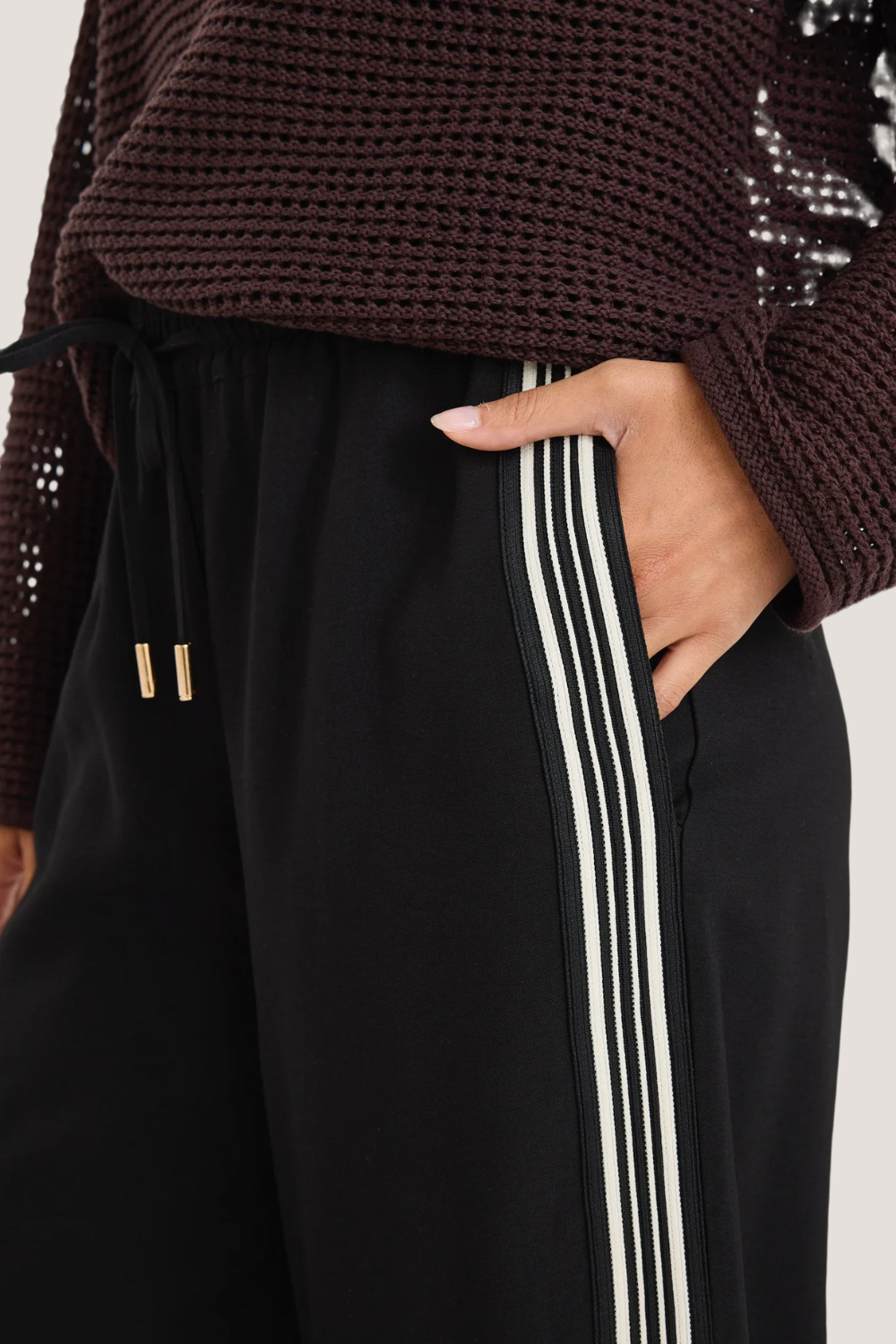 Vibe Black Jacquard Stripe Wide Leg Pants