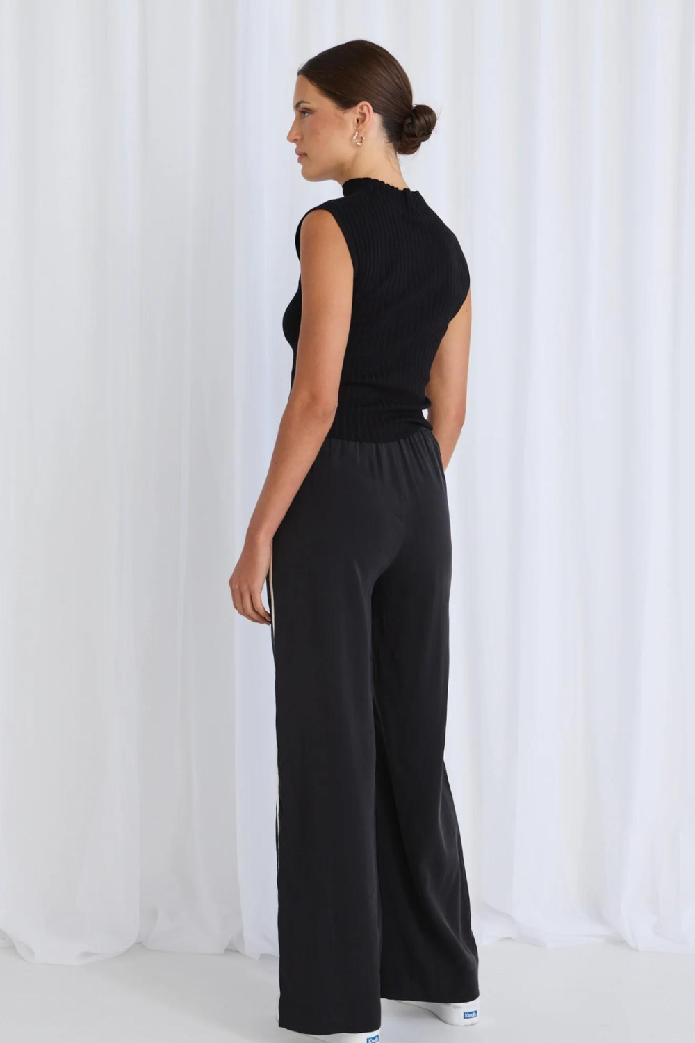 Townie Black Matte Stripe Side Tape Wide Leg Pants