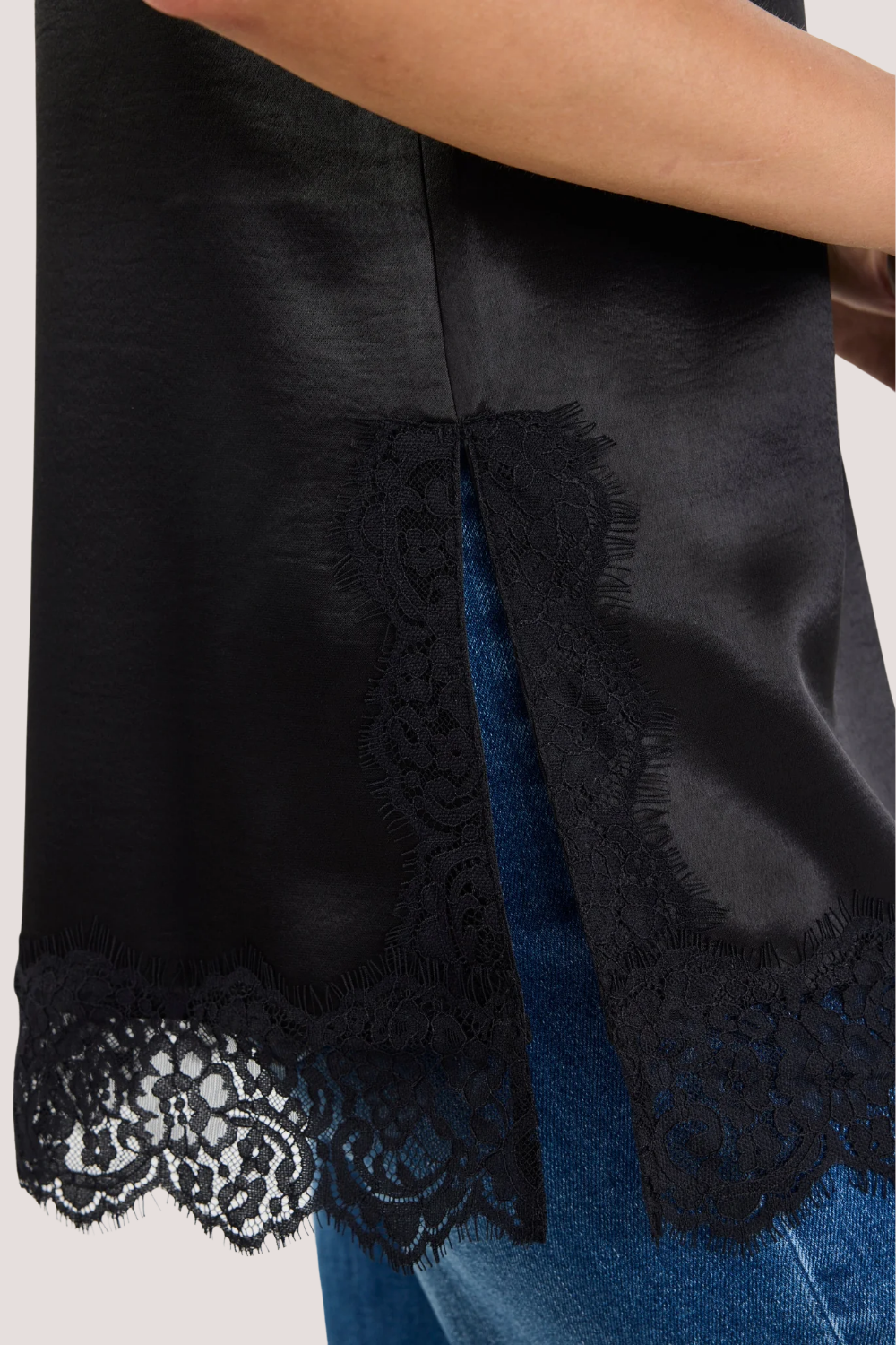 Noir Black Satin Lace Trim Cami