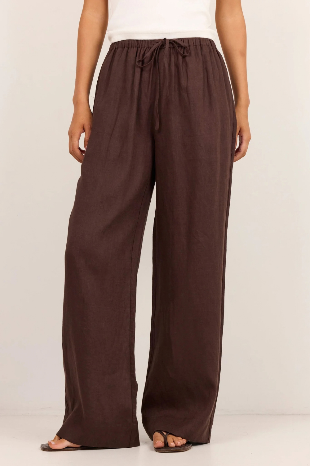 Wellness Dark Chocolate Linen Pull On Wide Leg Pants