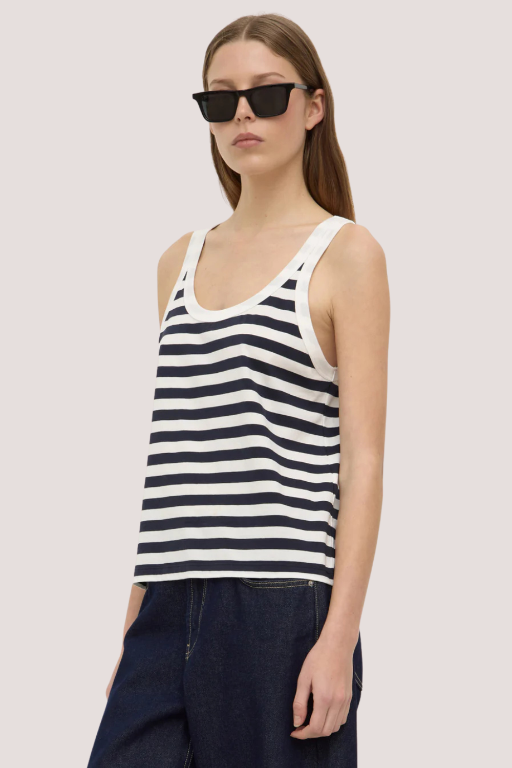 Adria Stripe Jersey Tank | Antique White/Navy Stripe