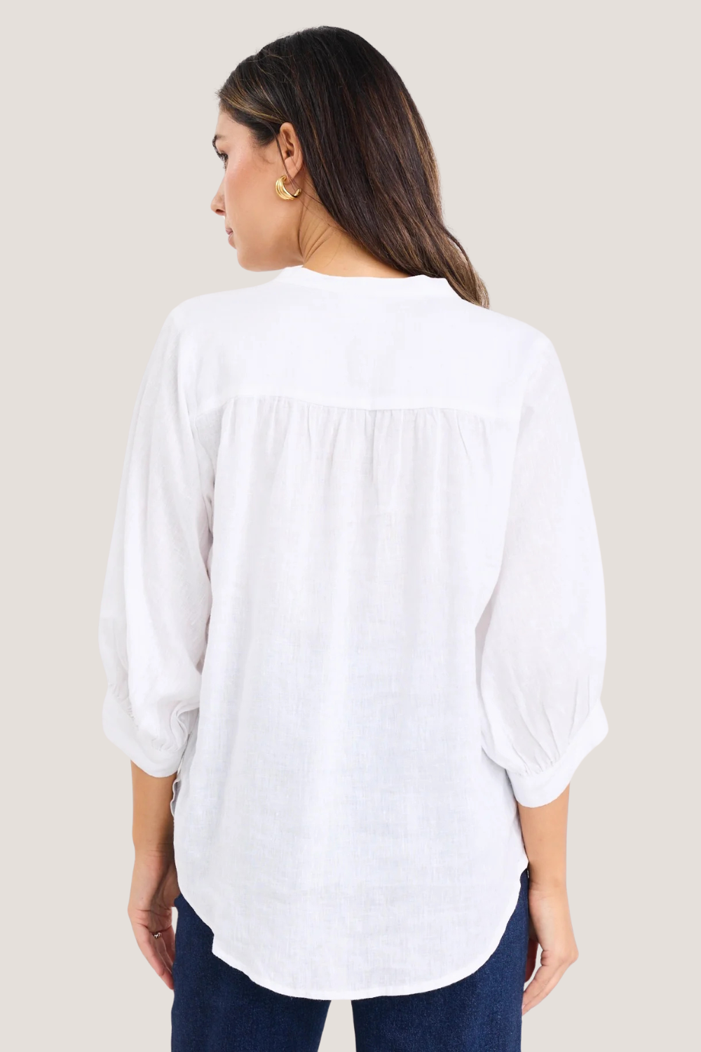 Deity White Linen Button Through Puff Sleeve Ss Blouse