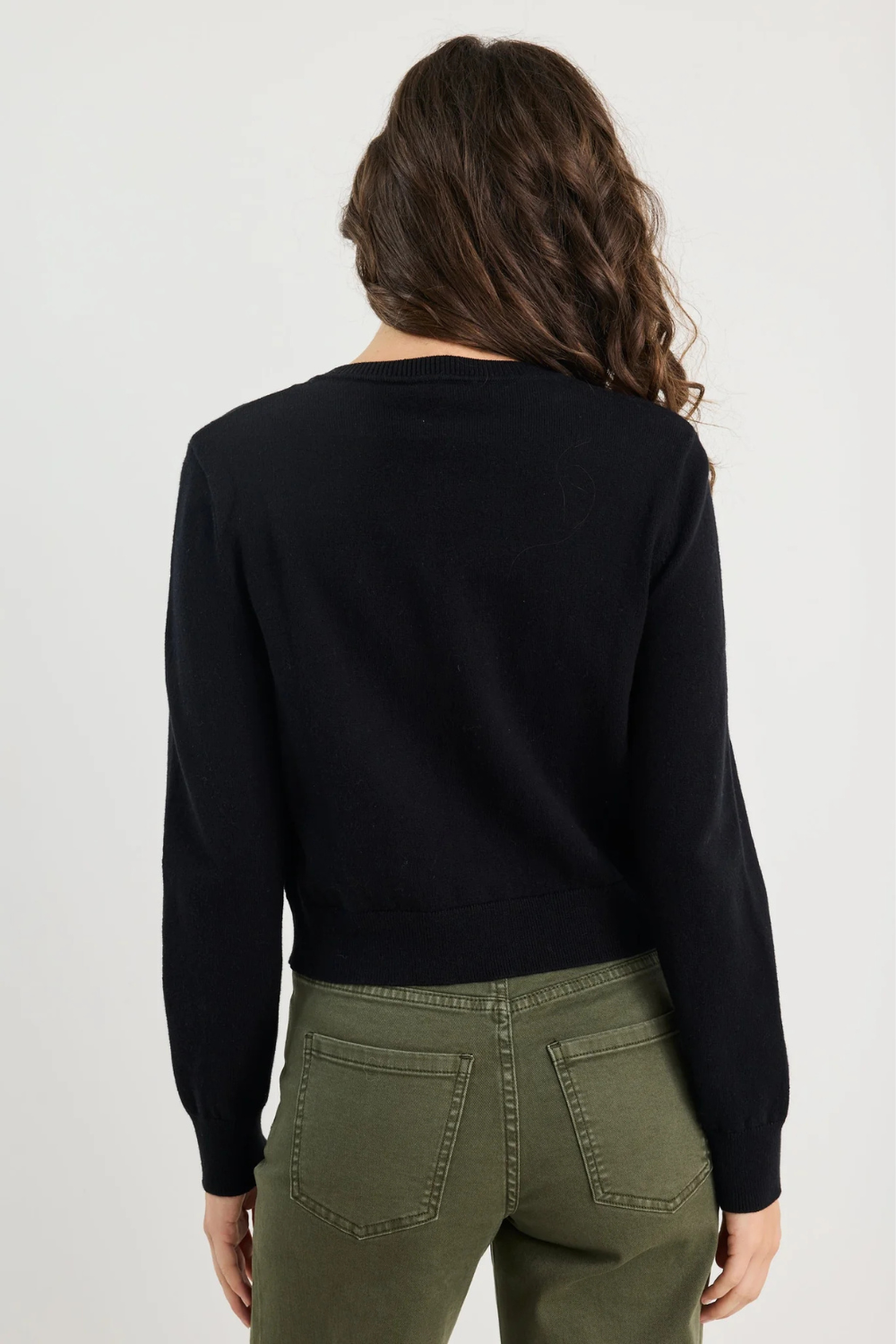 Replica Black Cotton Cashmere Crewneck Cardigan