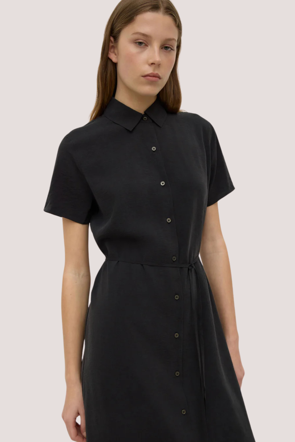 Heather Silk Blend Shirt Dress | Black