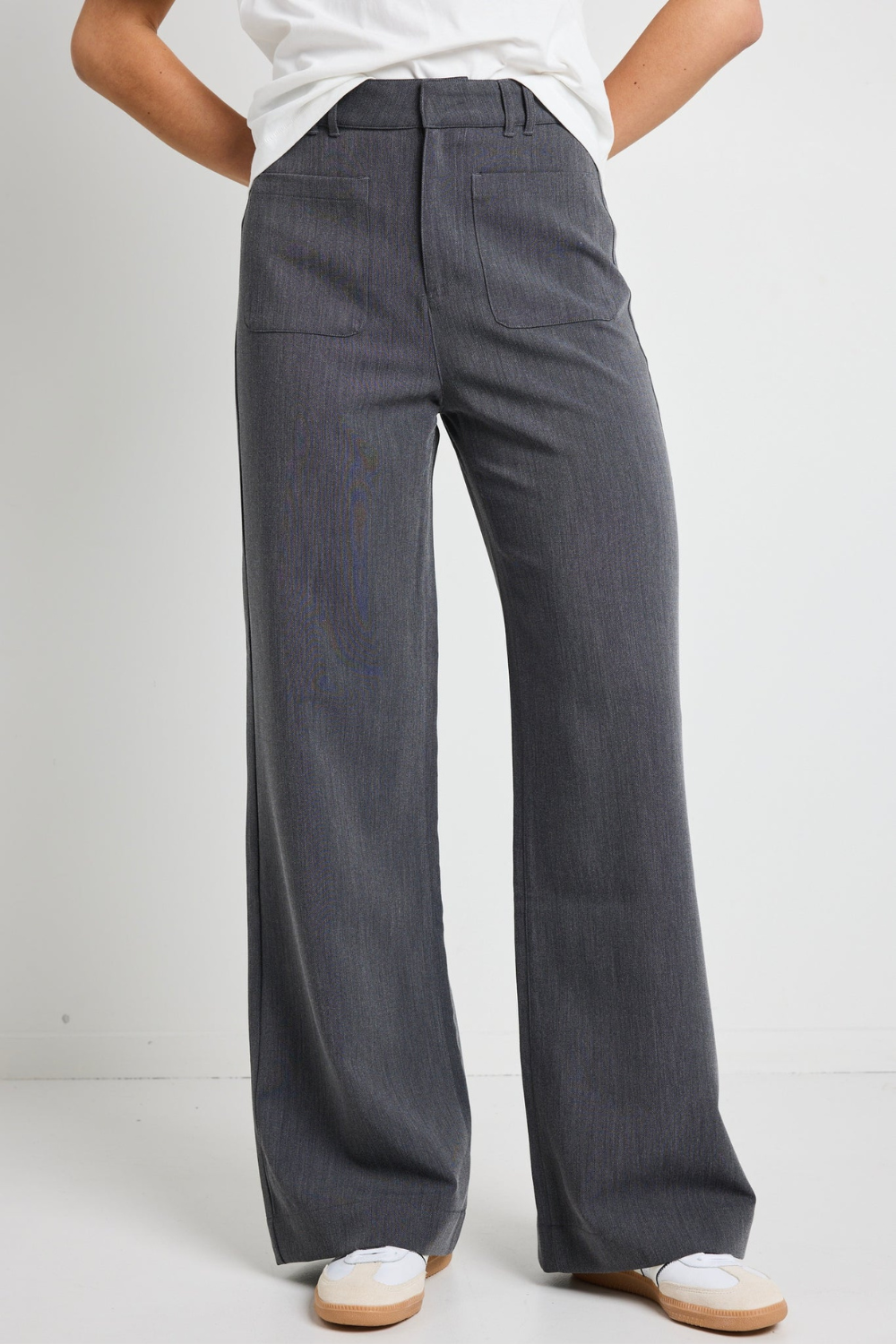 Zoey Charcoal Tailored High Rise Wide Leg Pocket Pants