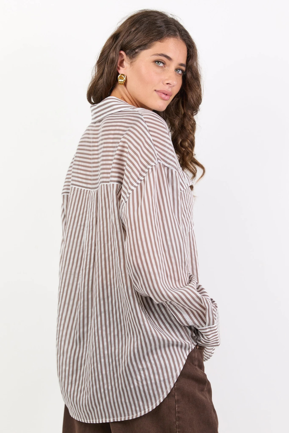 Preppy Chocolate Stripe Pocket Front Shirt