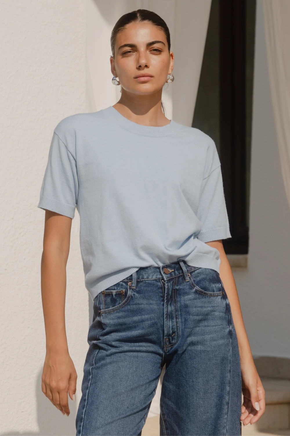 Precise Sky Blue SS Knitted Tee