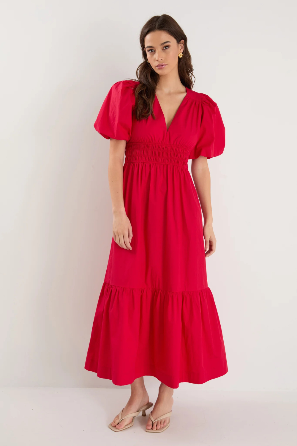 Circa Cherry SS Deep V Midi Dress