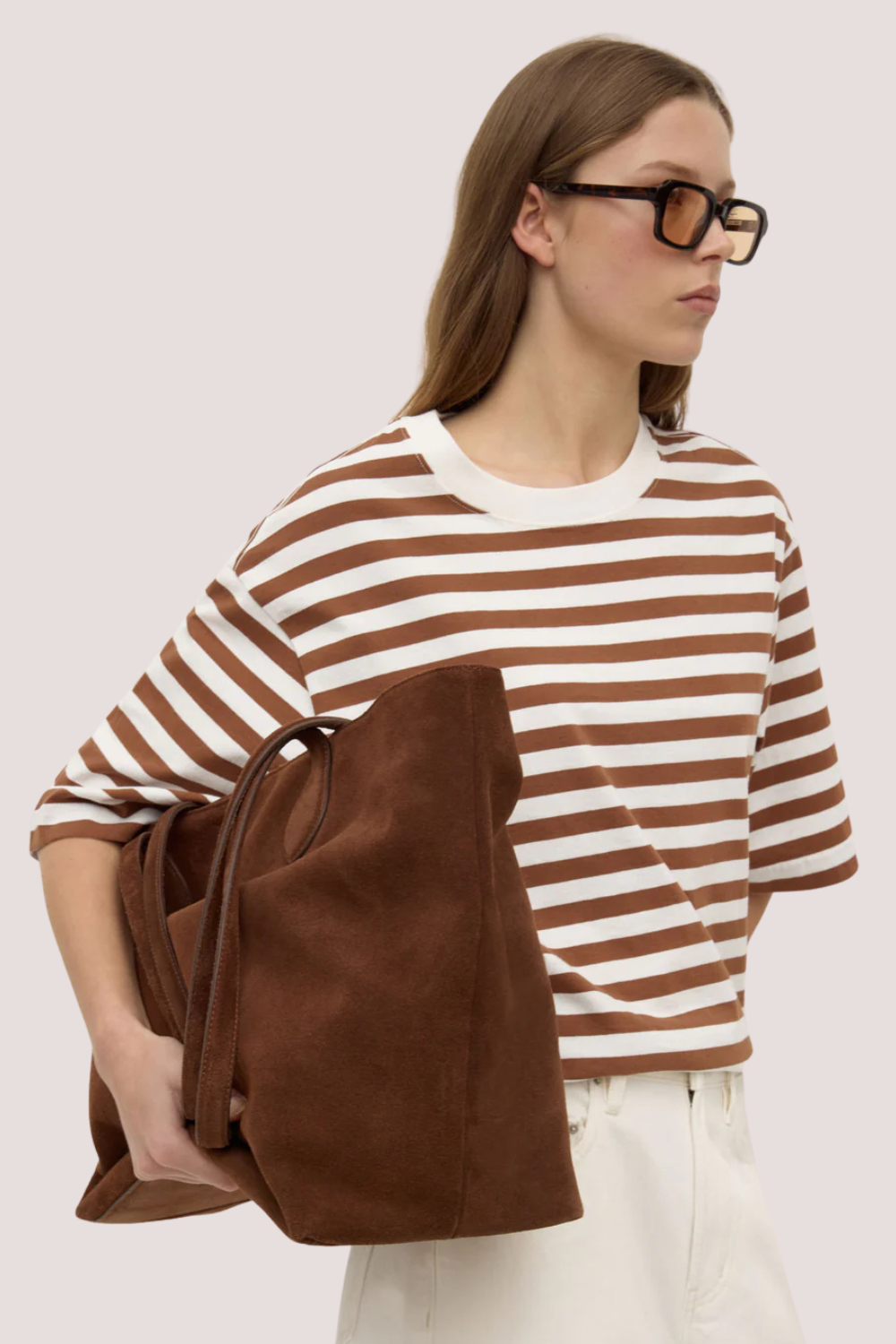 Monte Stripe Cotton Short Sleeve Tee | Earth/Antique White