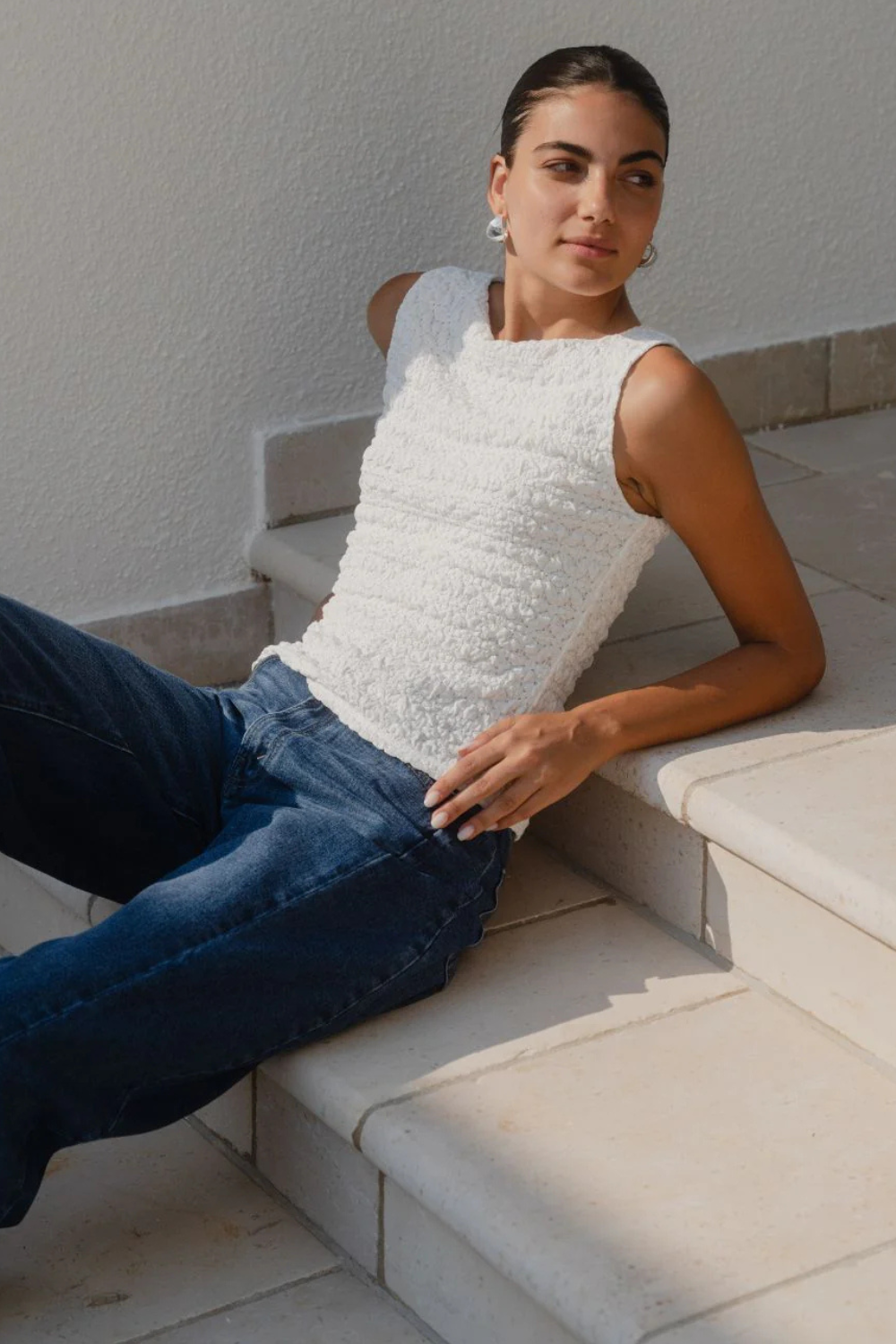 Untamed Ivory Lace Sleeveless Boatneck Top