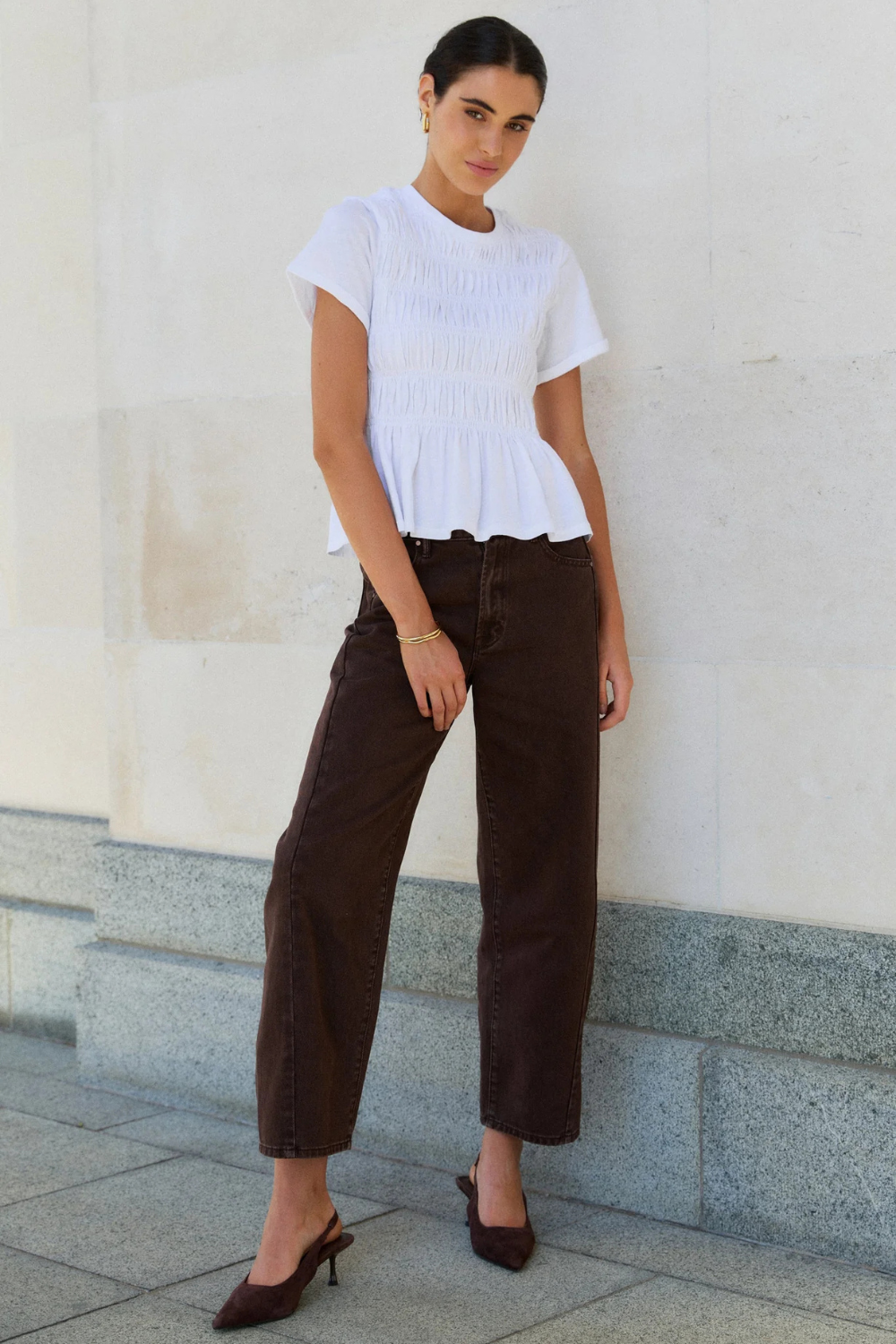 Varsity Chocolate Forward Seam Barrel Jeans