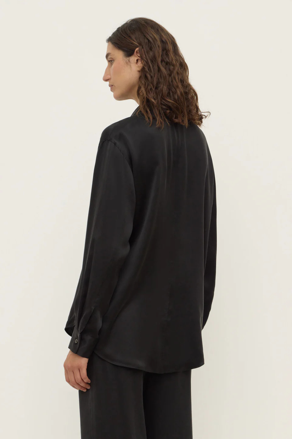 Pippa Silk Long Sleeve Shirt | Black
